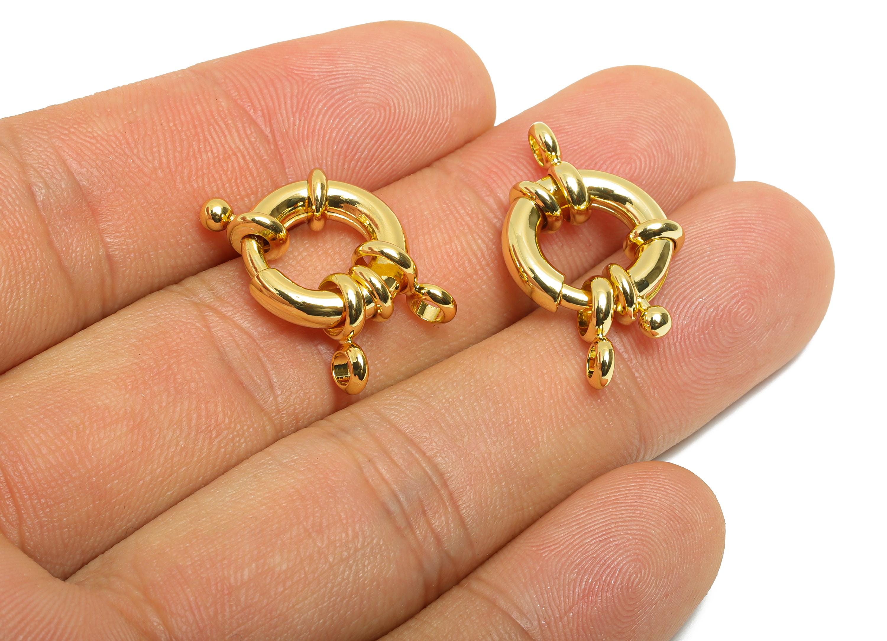 17mm Brass Round Spring Ring Clasp - Spring Ring Clasp with Loop - Chunky Lock Connector - 18K Real Gold Plated - 17.7x14.8x5mm - RGP11016 - DOMEDBAZAAR