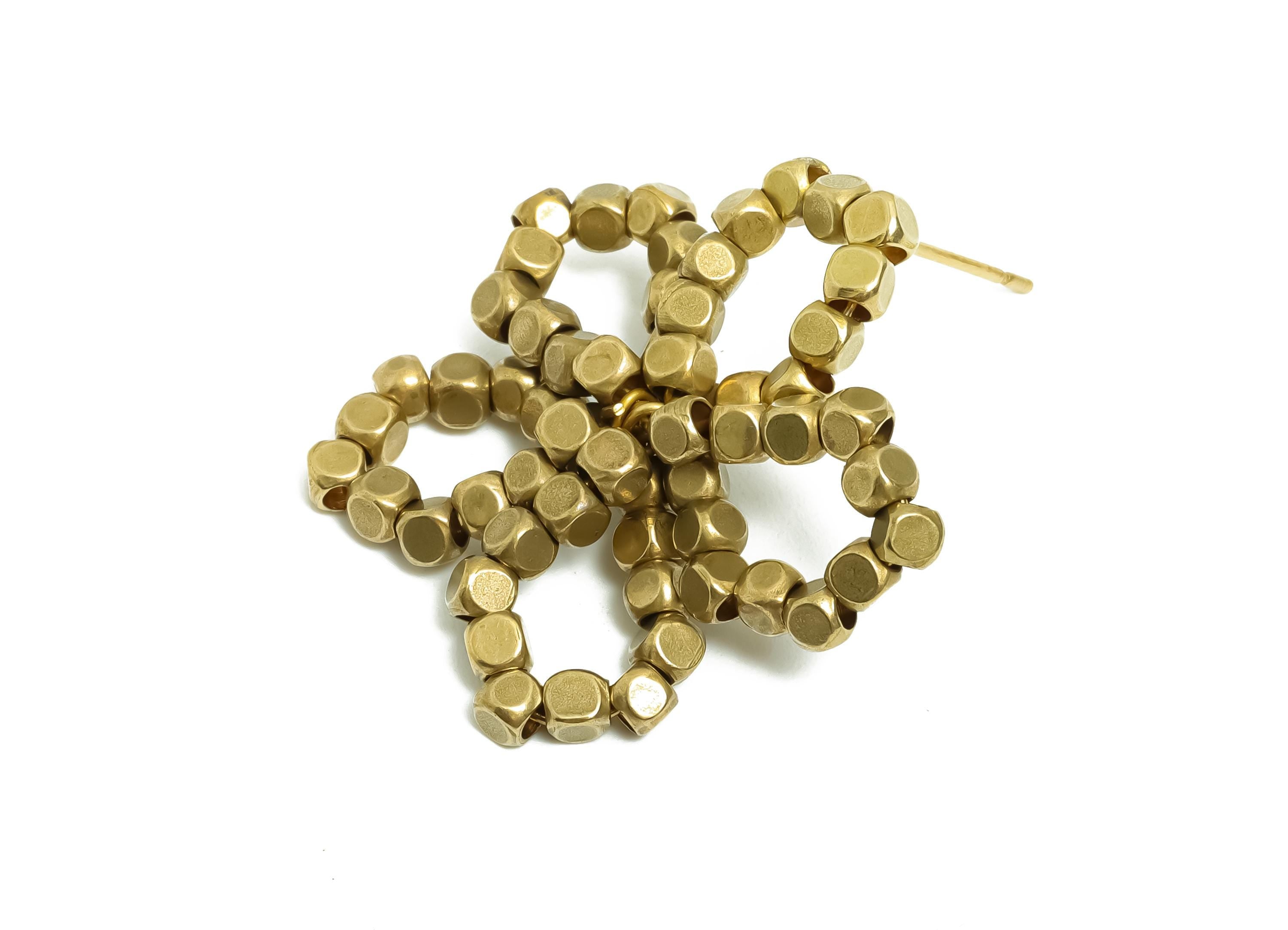 Brass Beaded Floral Earring Post - Raw Brass Bold Flower Earring - Bead Weaving Boho Earring Stud - Everyday Earring - 41x31x2mm - PP11212 - DOMEDBAZAAR