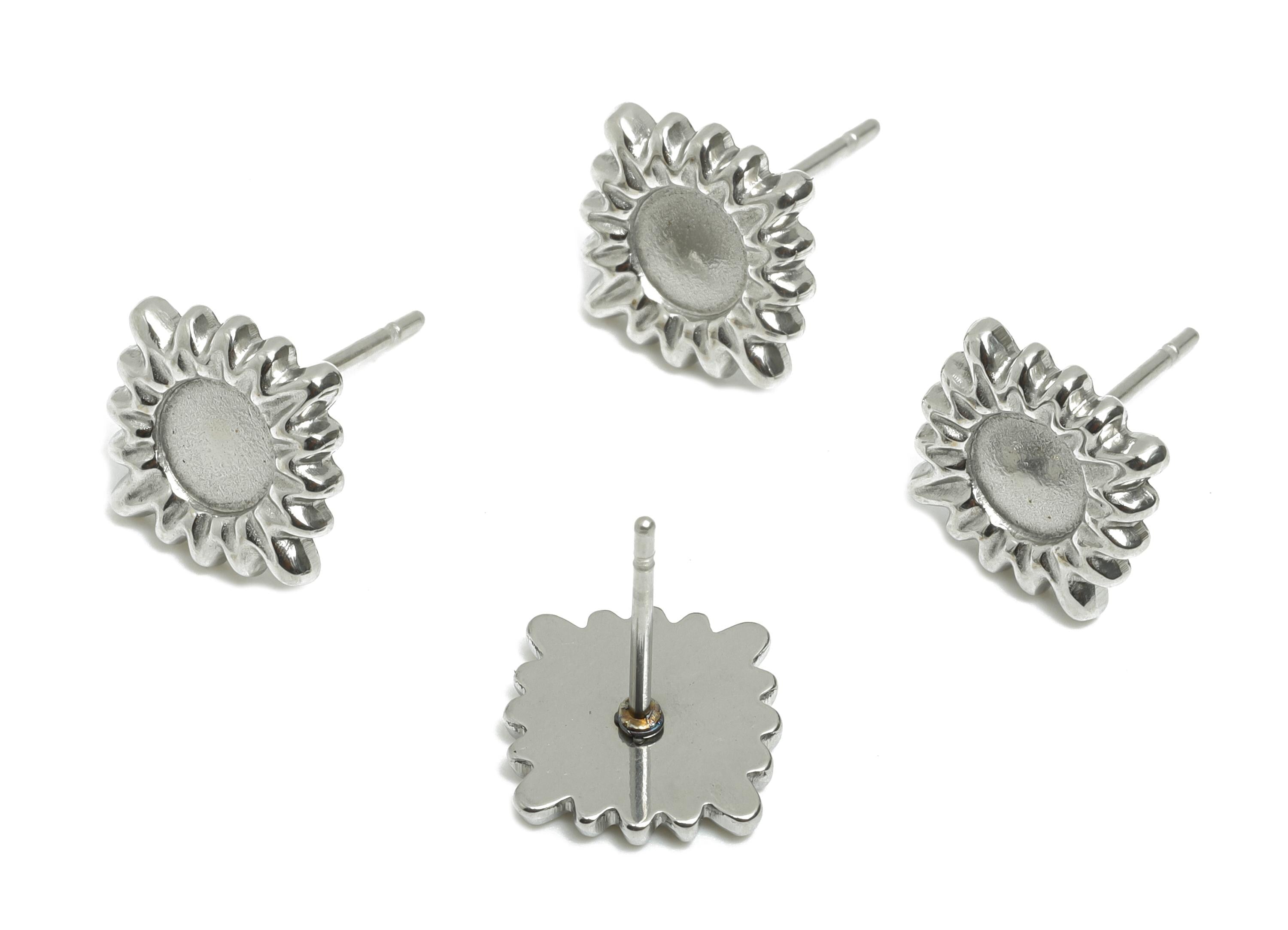 Steel Sun Stud Earring - Steel Sunshine Earring Post For DIY Bead - Steel Celestial Stud Earring - Stainless Steel Post - 12x12x1mm - SS2717