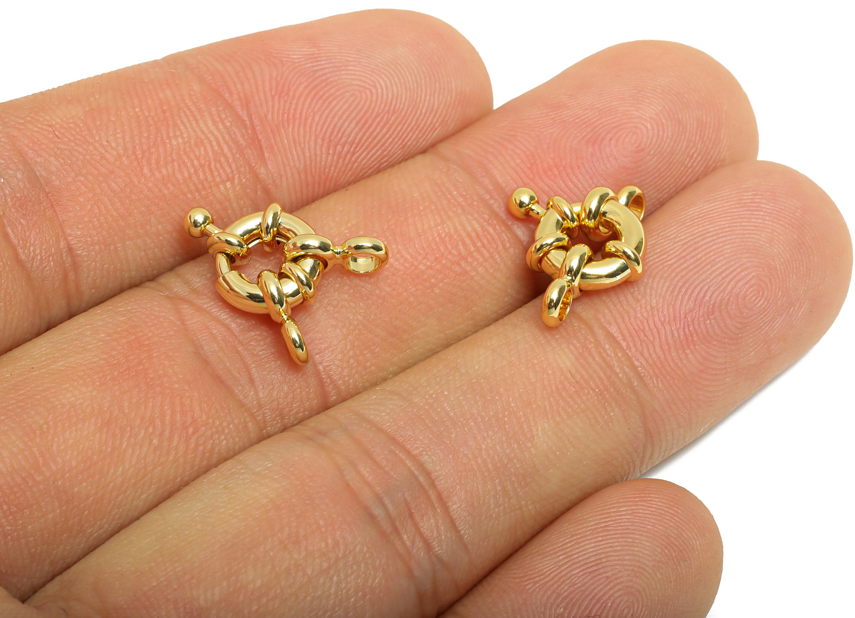 Brass Round Spring Ring Clasp - Spring Ring Clasp with Loop - Chunky Circle Lock Connector - 18K Real Gold Plated - 18x12.9x3.3mm - RGP11017 - DOMEDBAZAAR