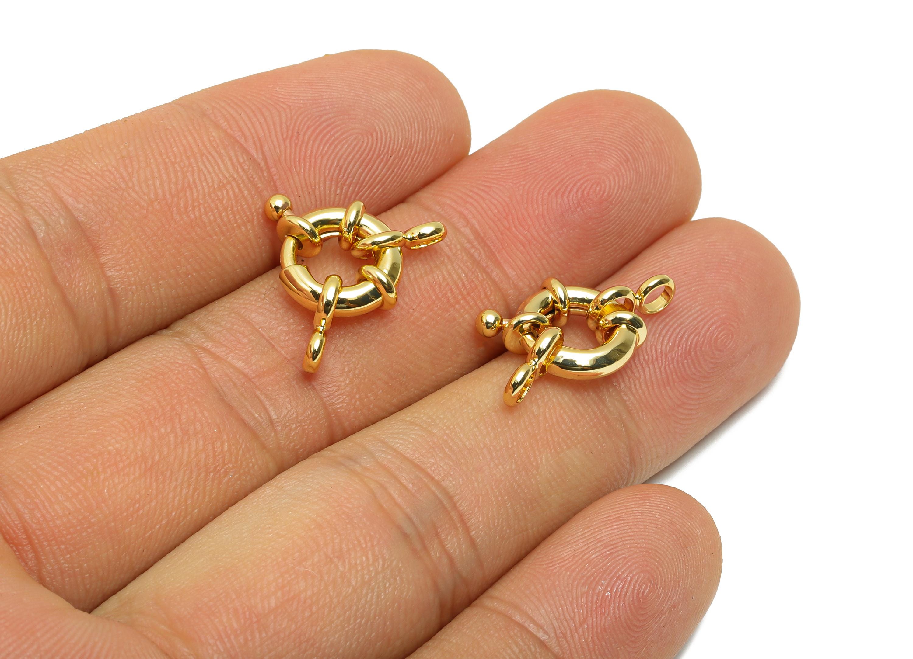 Brass Round Spring Ring Clasp - Spring Ring Clasp with Loop - Chunky Circle Lock Connector - 18K Real Gold Plated - 21.7x14.7x4mm - RGP11018 - DOMEDBAZAAR