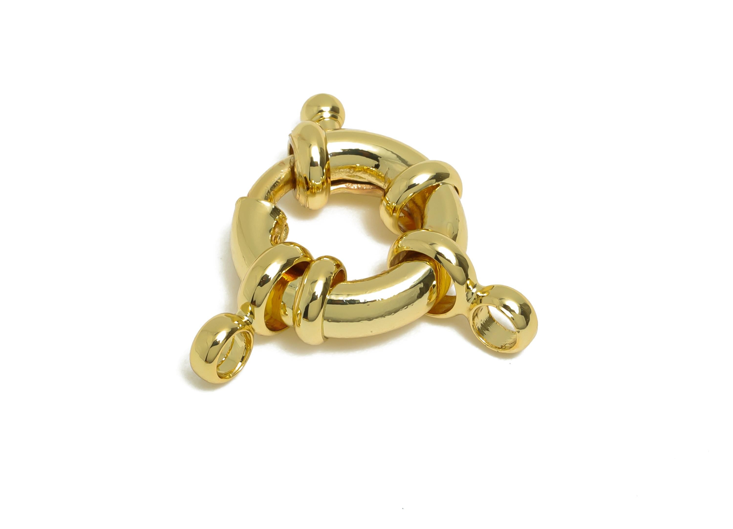 Brass Round Spring Ring Clasp - Spring Ring Clasp with Loop - Chunky Circle Lock Connector - 18K Real Gold Plated - 22x15.9x4.8mm - RGP11019 - DOMEDBAZAAR