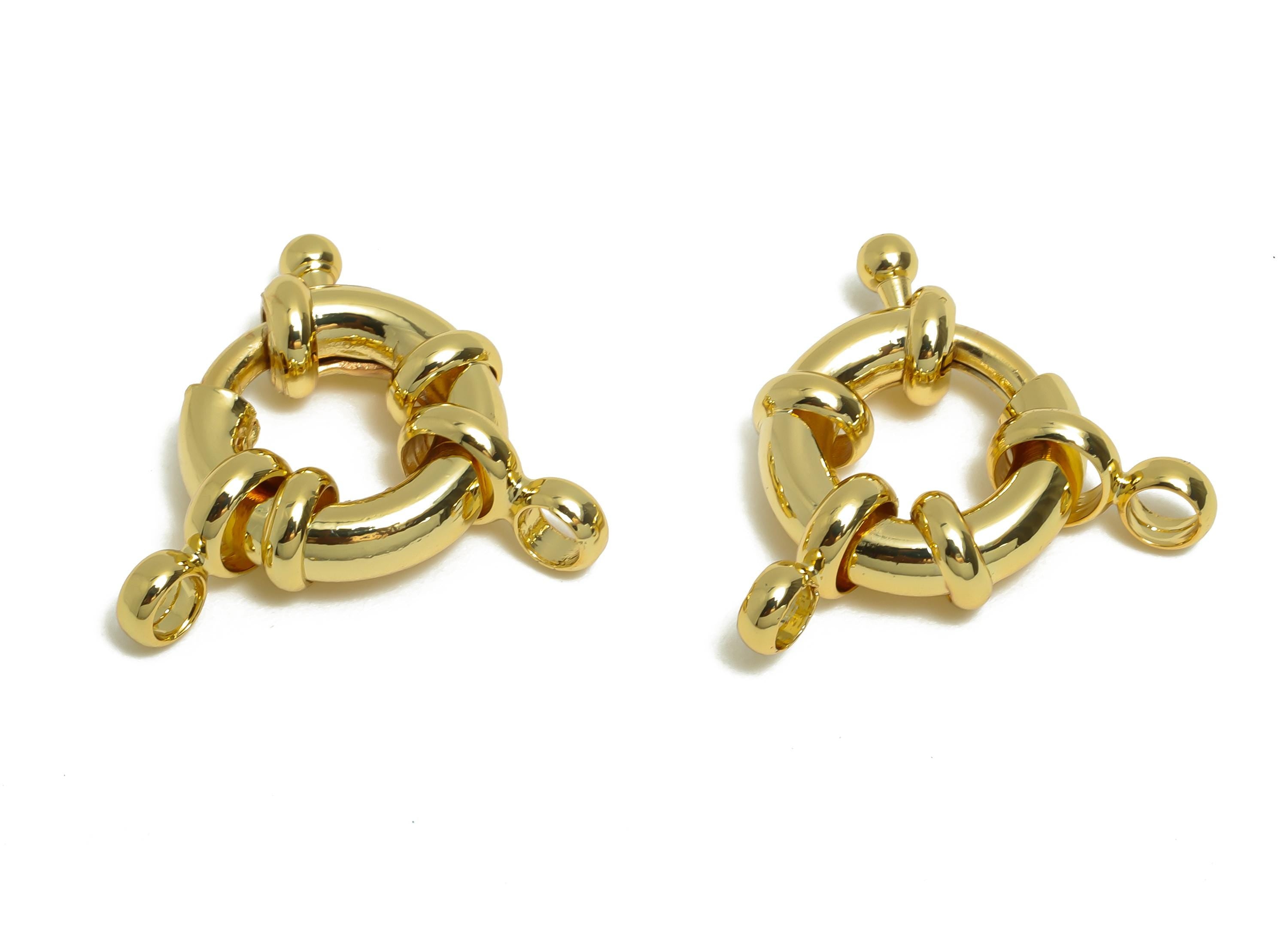 Brass Round Spring Ring Clasp - Spring Ring Clasp with Loop - Chunky Circle Lock Connector - 18K Real Gold Plated - 22x15.9x4.8mm - RGP11019 - DOMEDBAZAAR