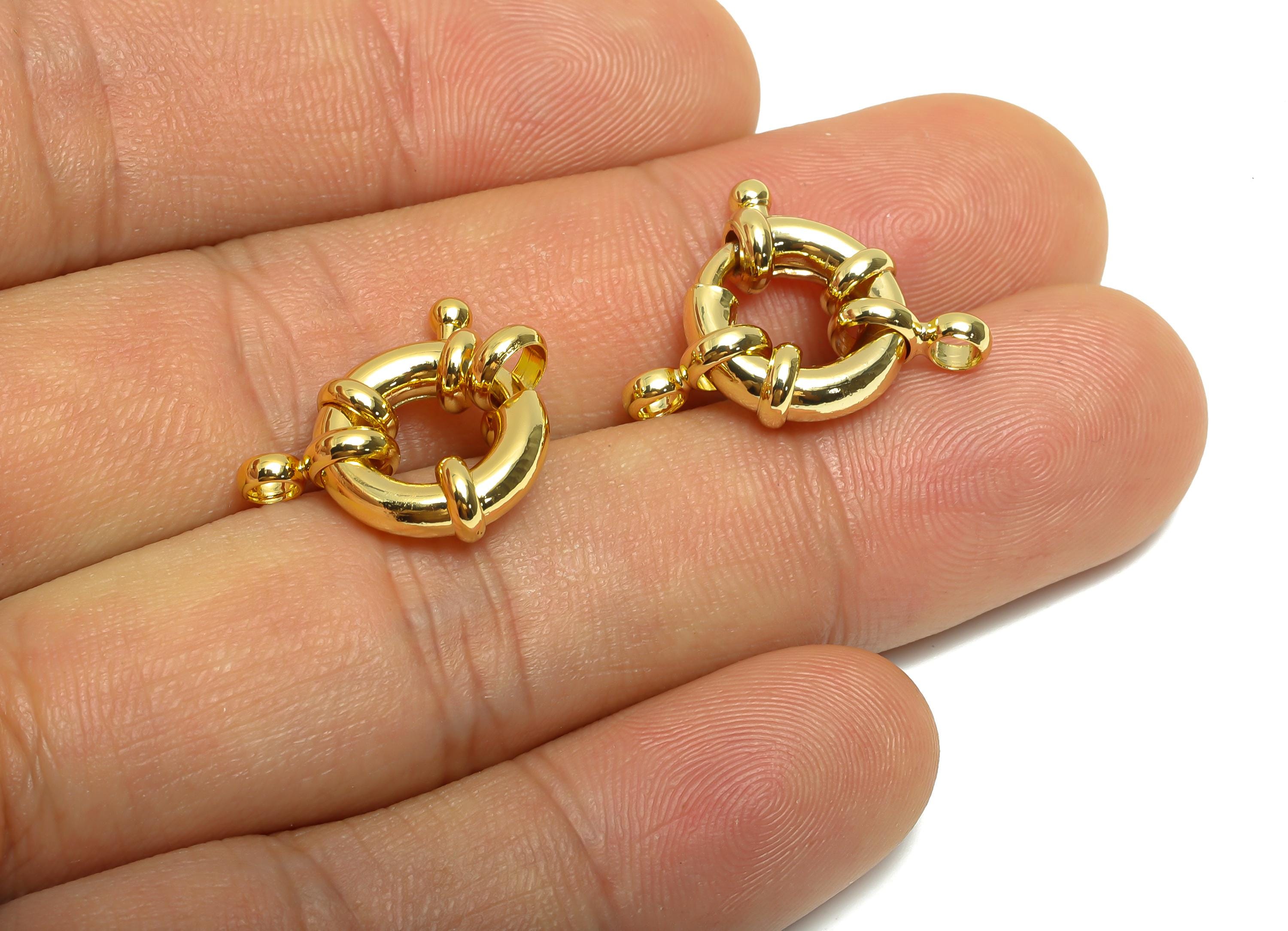 Brass Round Spring Ring Clasp - Spring Ring Clasp with Loop - Chunky Circle Lock Connector - 18K Real Gold Plated - 22x15.9x4.8mm - RGP11019 - DOMEDBAZAAR