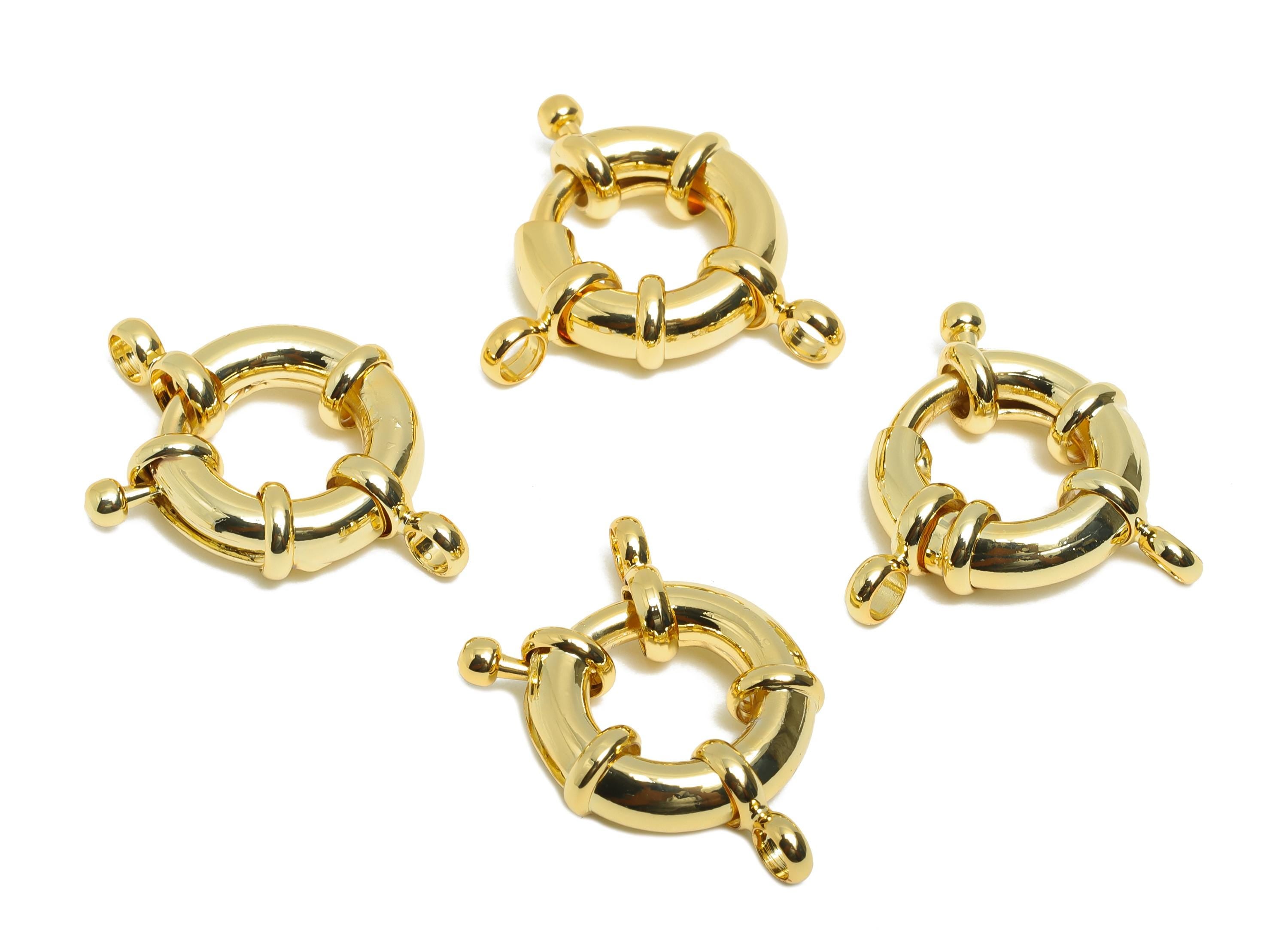 Brass Round Spring Ring Clasp - Spring Ring Clasp with Loop - Chunky Circle Lock Connector - 18K Real Gold Plated - 25x22x5.8mm - RGP11020 - DOMEDBAZAAR