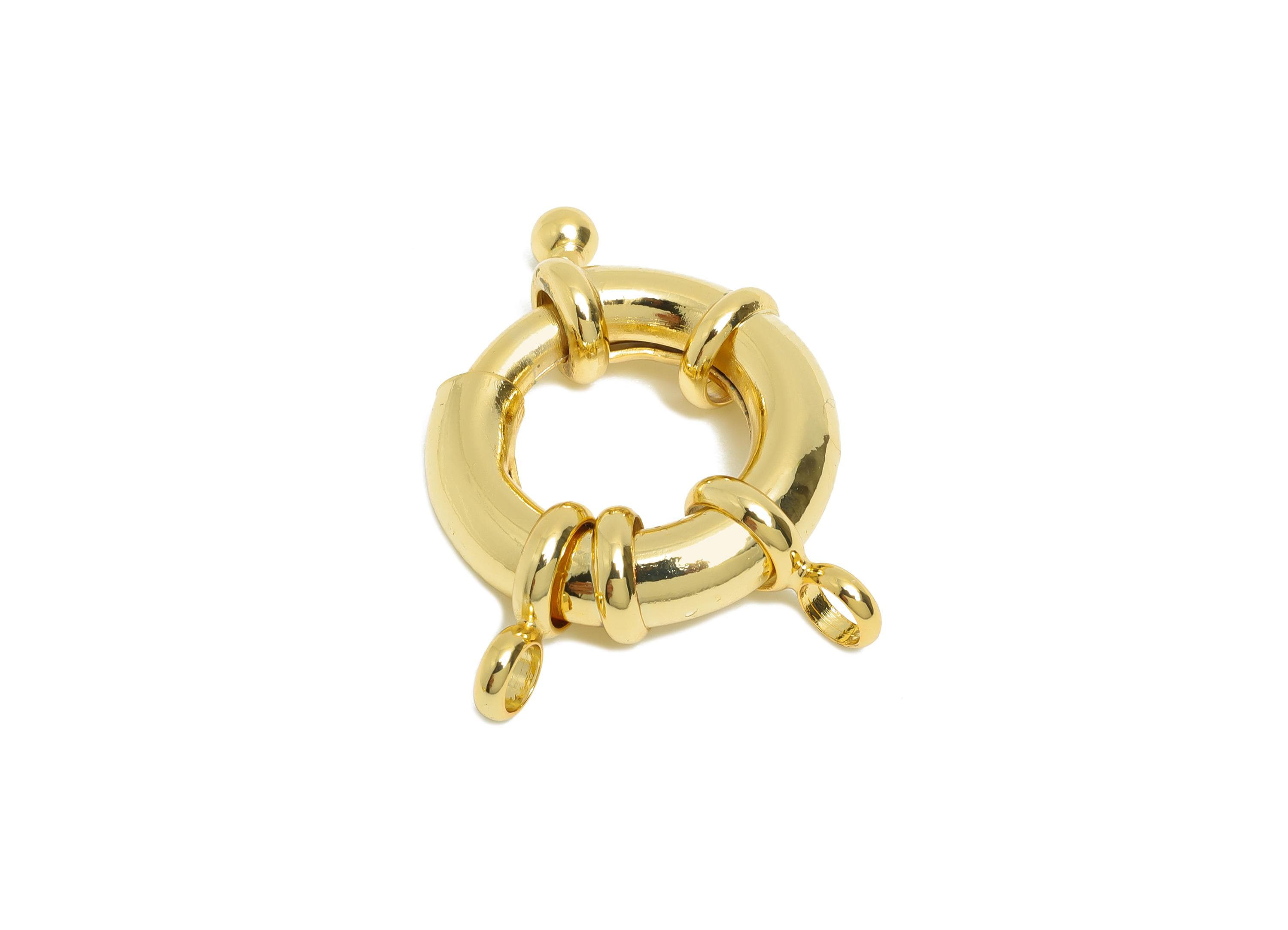 Brass Round Spring Ring Clasp - Spring Ring Clasp with Loop - Chunky Circle Lock Connector - 18K Real Gold Plated - 30.35x26x7mm - RGP11021 - DOMEDBAZAAR