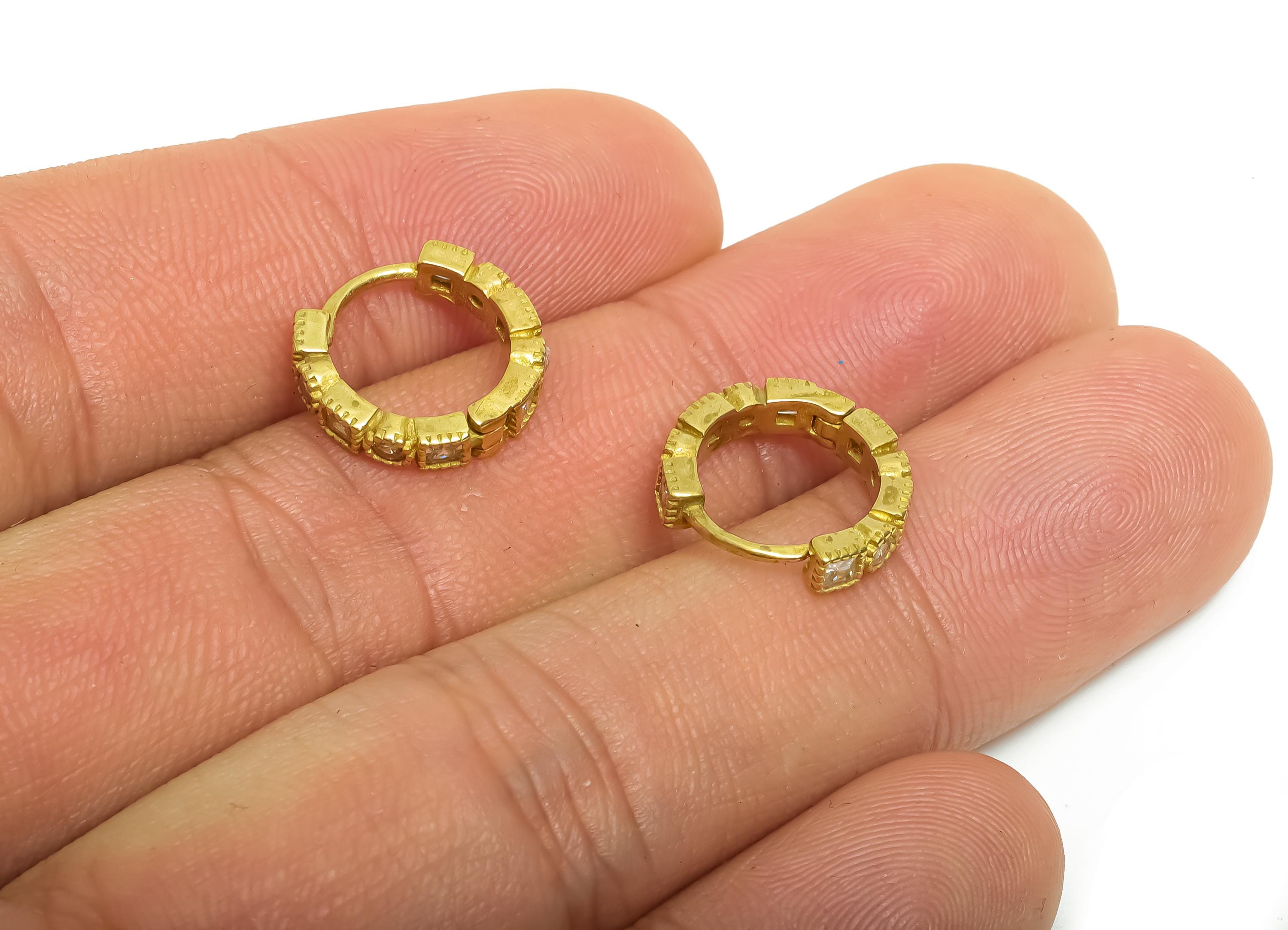 Brass CZ Round Huggie Hoop Earring - Raw Brass Minimalism Circle Zircon Earring - Classic Brass Huggie Hoop Clasp - 13.5x12.7x2.8mm -PP11322 - DOMEDBAZAAR