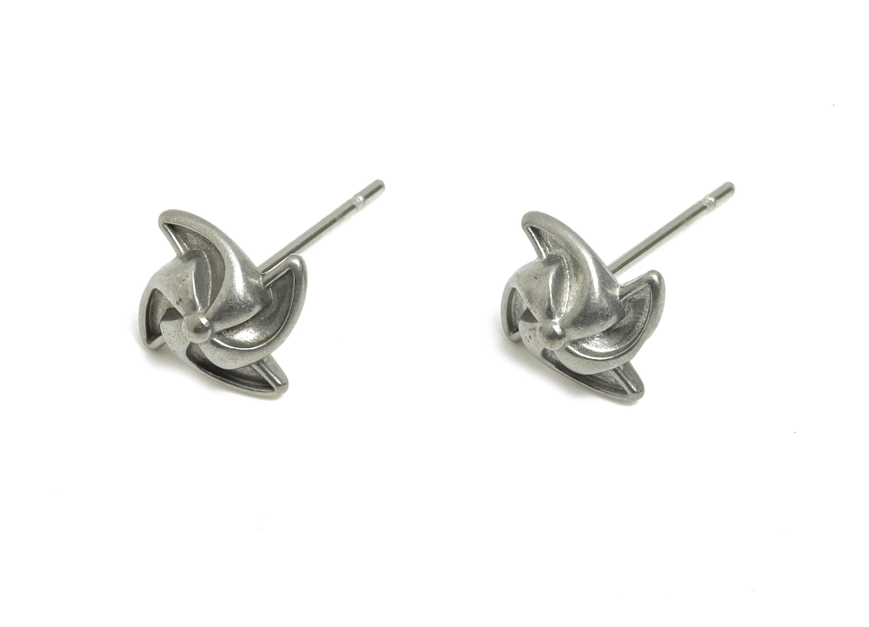 Steel Pinwheel Stud Earring - Steel Windmill Earring Stud - Geometric Whimsical Stud Earring - Stainless Steel Post - 10x9x3.44mm - SS2720
