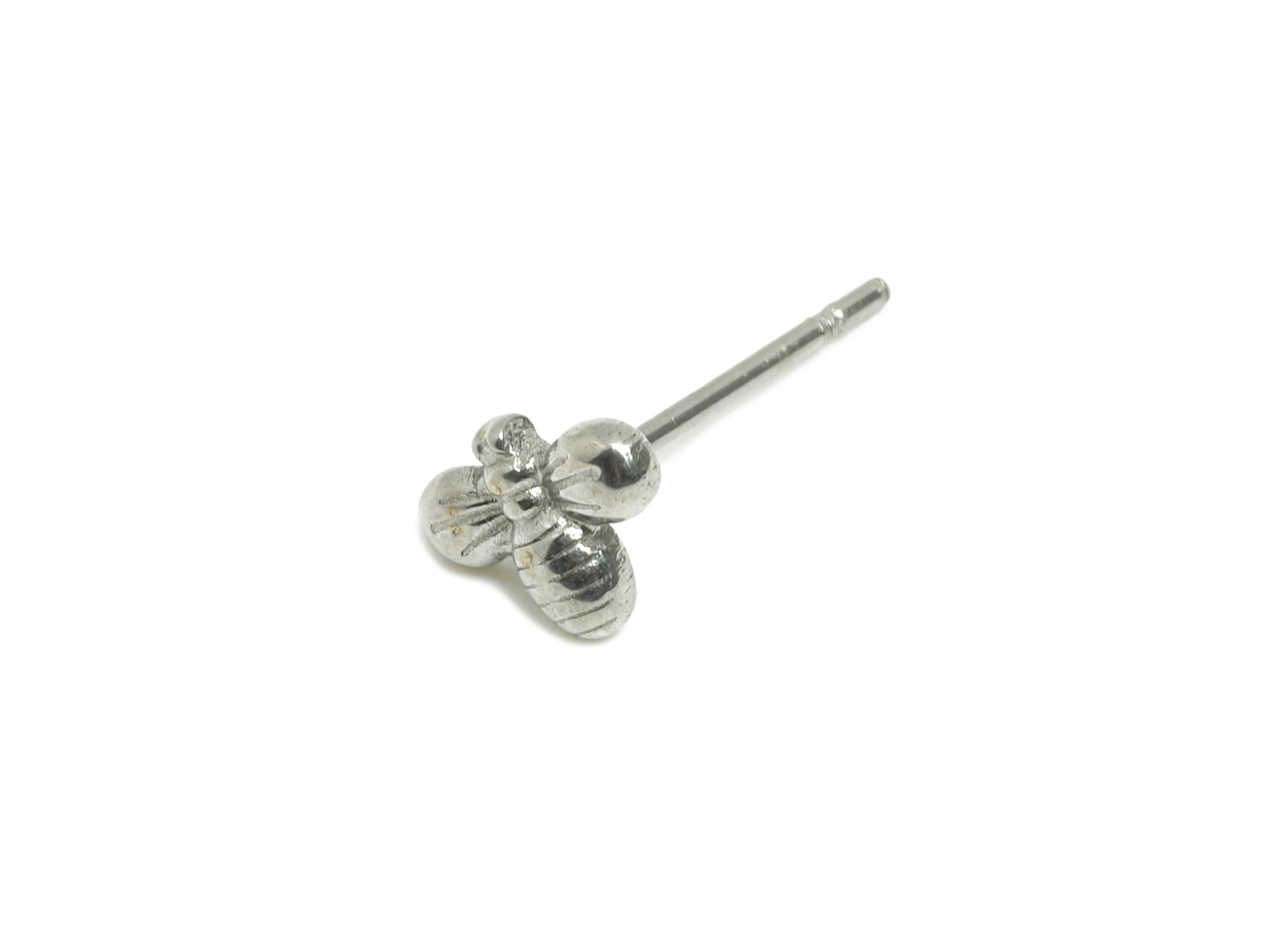 Steel Bee Stud Earring - Steel Tiny Bee Earring Stud - Textured Whimsical Stud Earring - Insect Stainless Steel Post - 10x9x3.44mm - SS2723