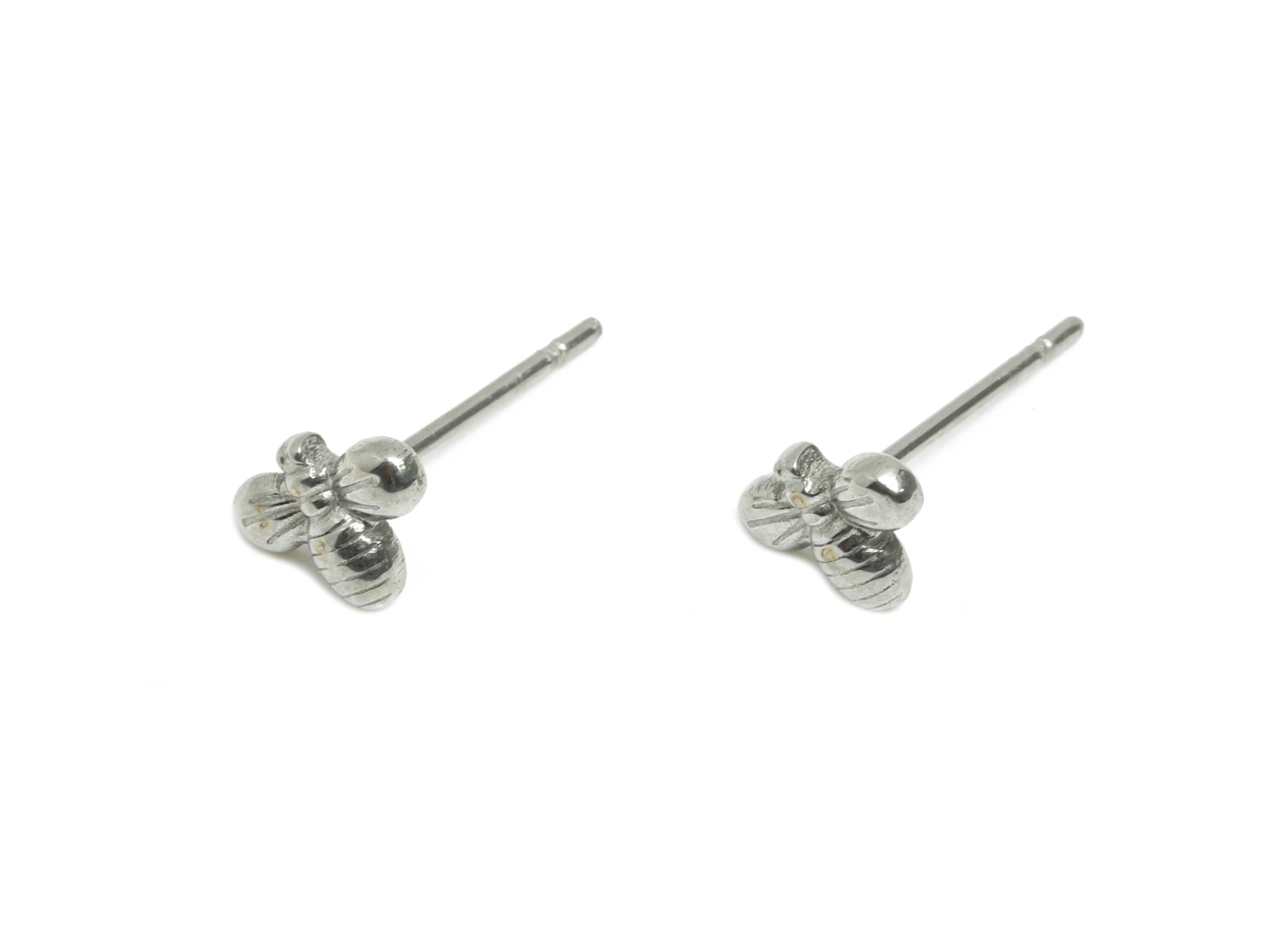 Steel Bee Stud Earring - Steel Tiny Bee Earring Stud - Textured Whimsical Stud Earring - Insect Stainless Steel Post - 10x9x3.44mm - SS2723