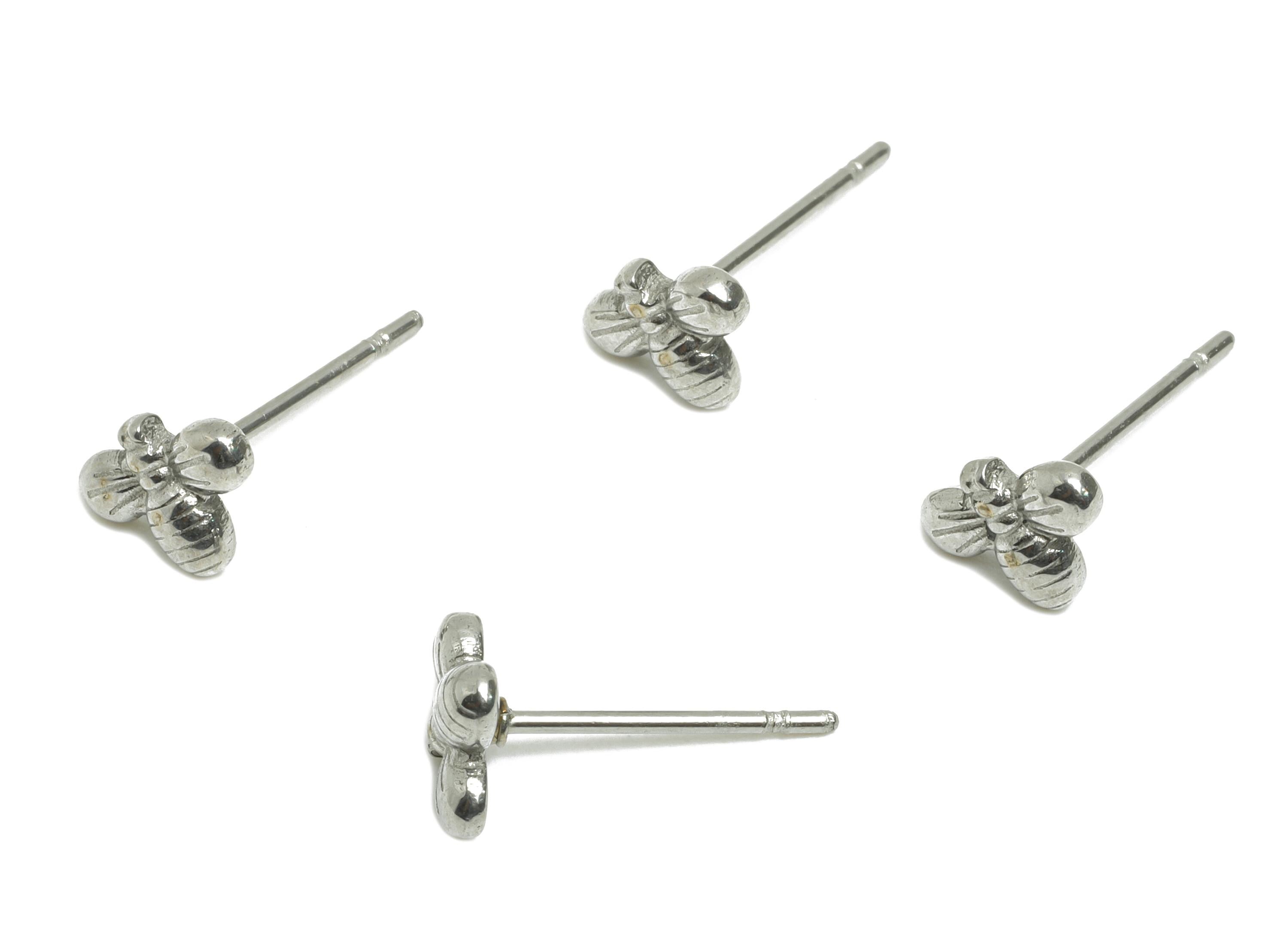 Steel Bee Stud Earring - Steel Tiny Bee Earring Stud - Textured Whimsical Stud Earring - Insect Stainless Steel Post - 10x9x3.44mm - SS2723
