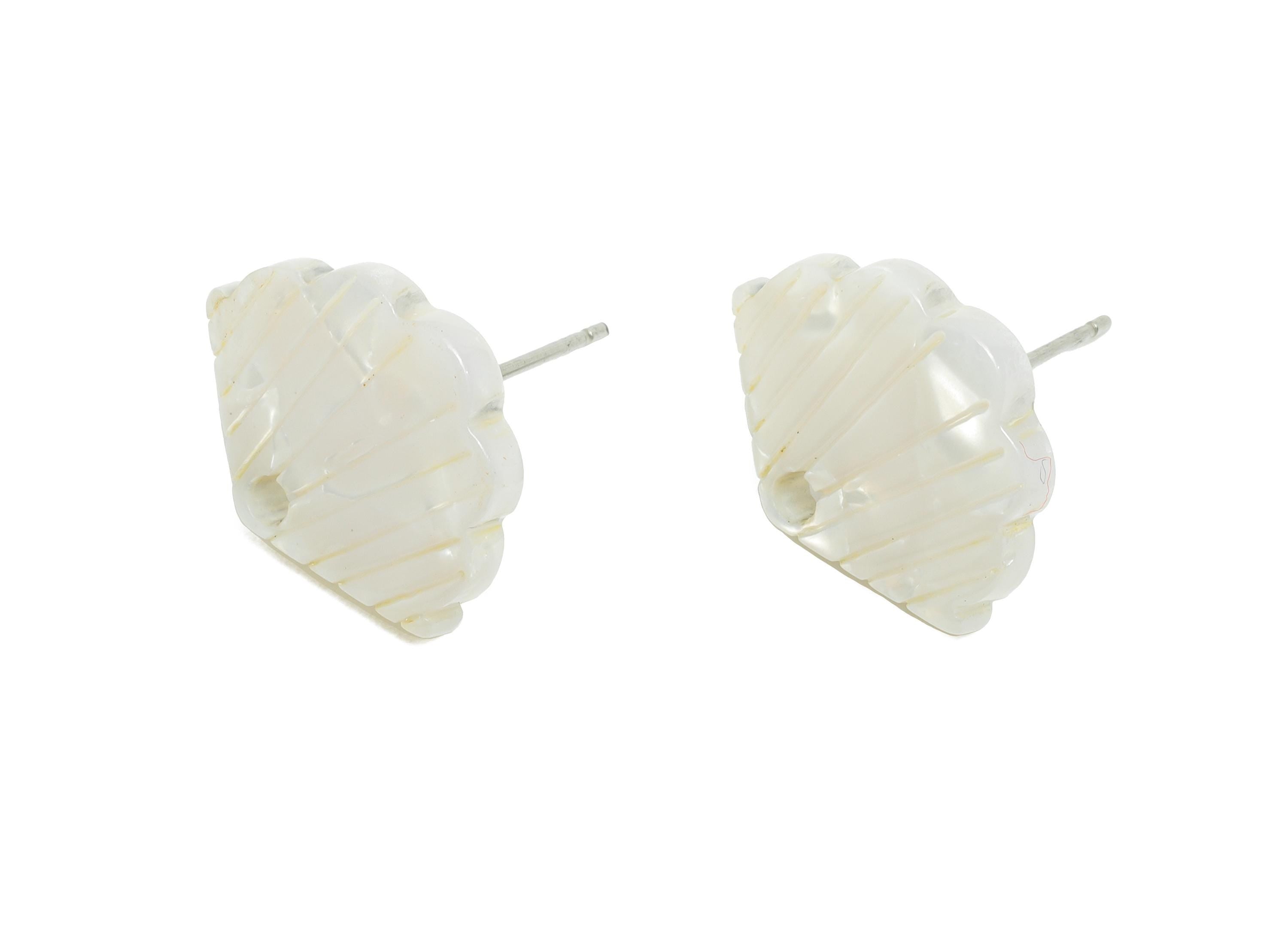Acrylic Shell Stud Earring - White Shell Jewelry - Coastal Style Earring - Summer Beach Jewelry - Color Code:A12 - 17x13x2.29mm - AC2689-A12 - DOMEDBAZAAR