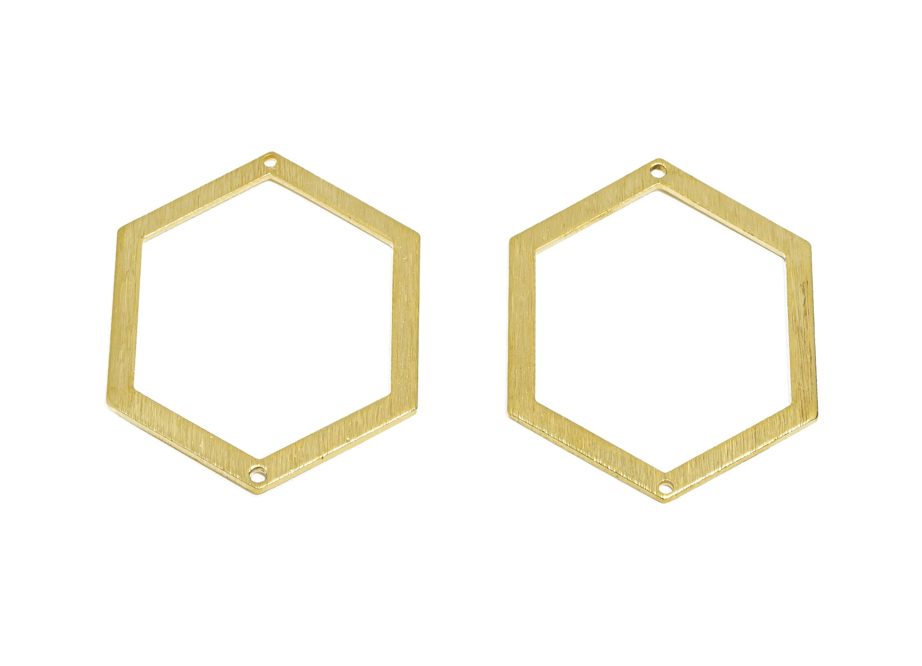 Brass Hexagon Connector - Brass Textured Hexagon Connector - Geometry Jewelry Finding - Textured Hexagon Jewelry - 38x29x1.07mm - RGP11404 - DOMEDBAZAAR