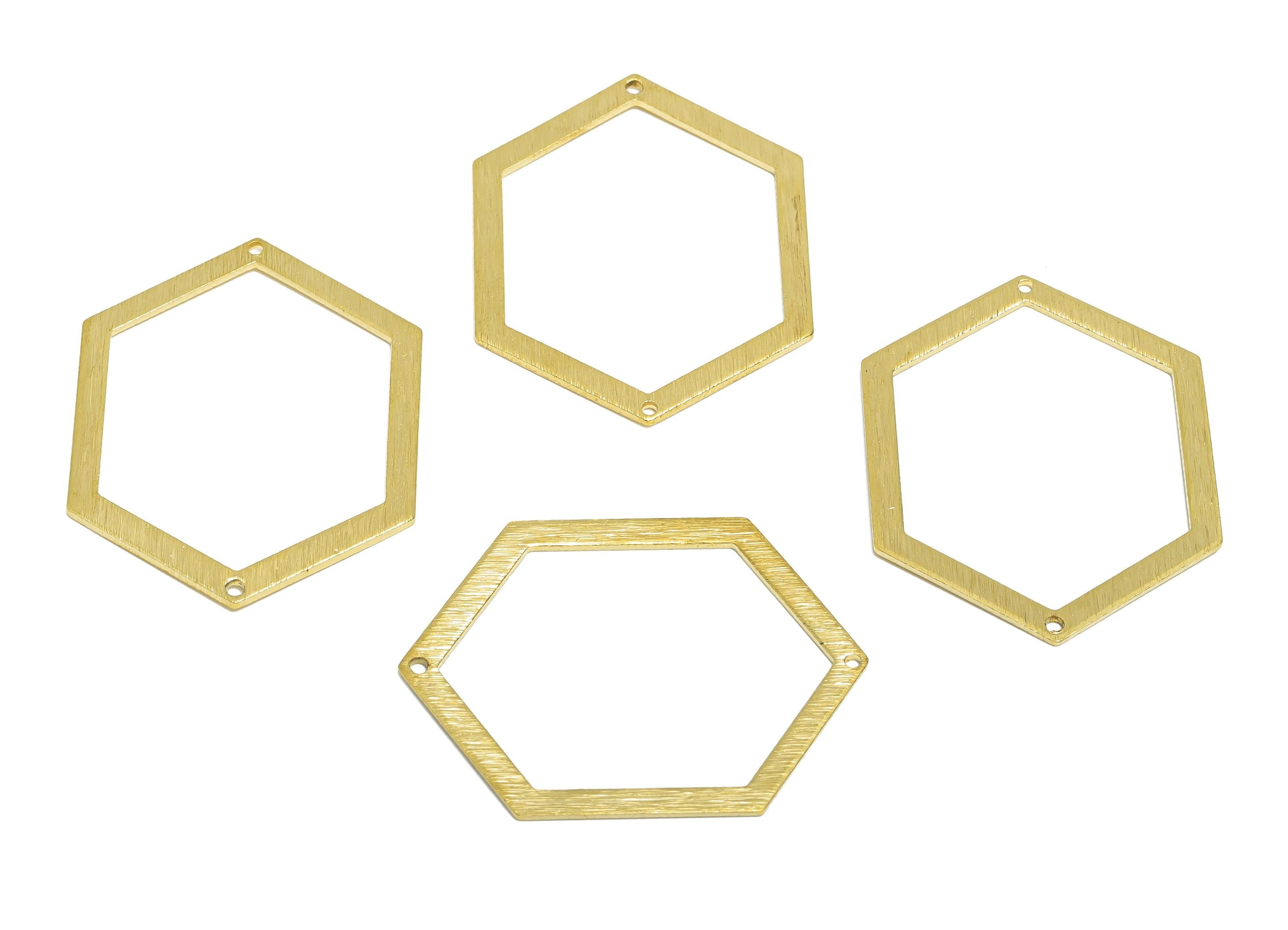 Brass Hexagon Connector - Brass Textured Hexagon Connector - Geometry Jewelry Finding - Textured Hexagon Jewelry - 38x29x1.07mm - RGP11404 - DOMEDBAZAAR