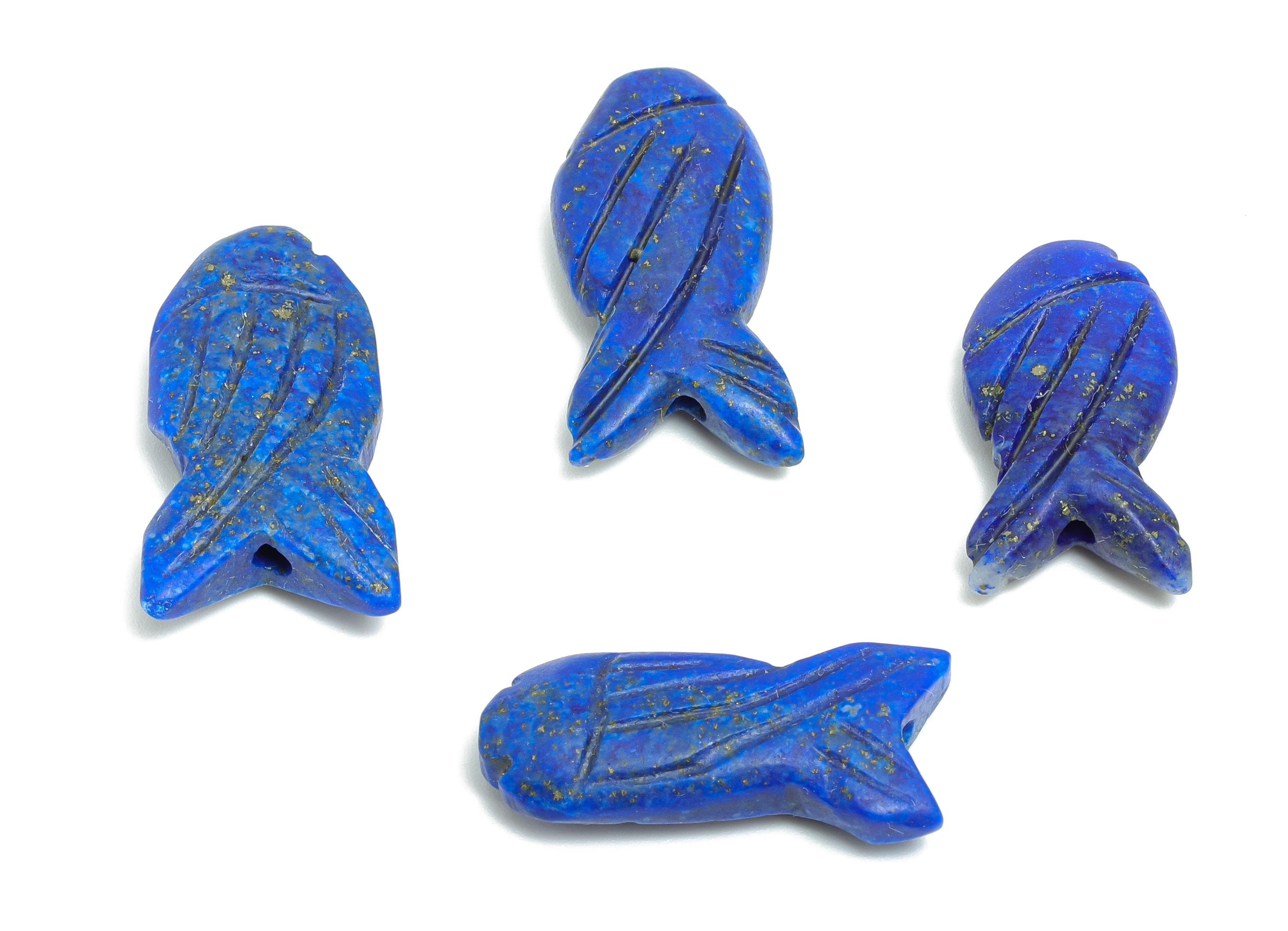 Lapis Lazuli Fish Beads - Blue Stone Fish Beads - Natural Stone Marine Life Beads - Craft Beads for Necklaces - 24.52x10.2x4.84mm - NS3109 - DOMEDBAZAAR