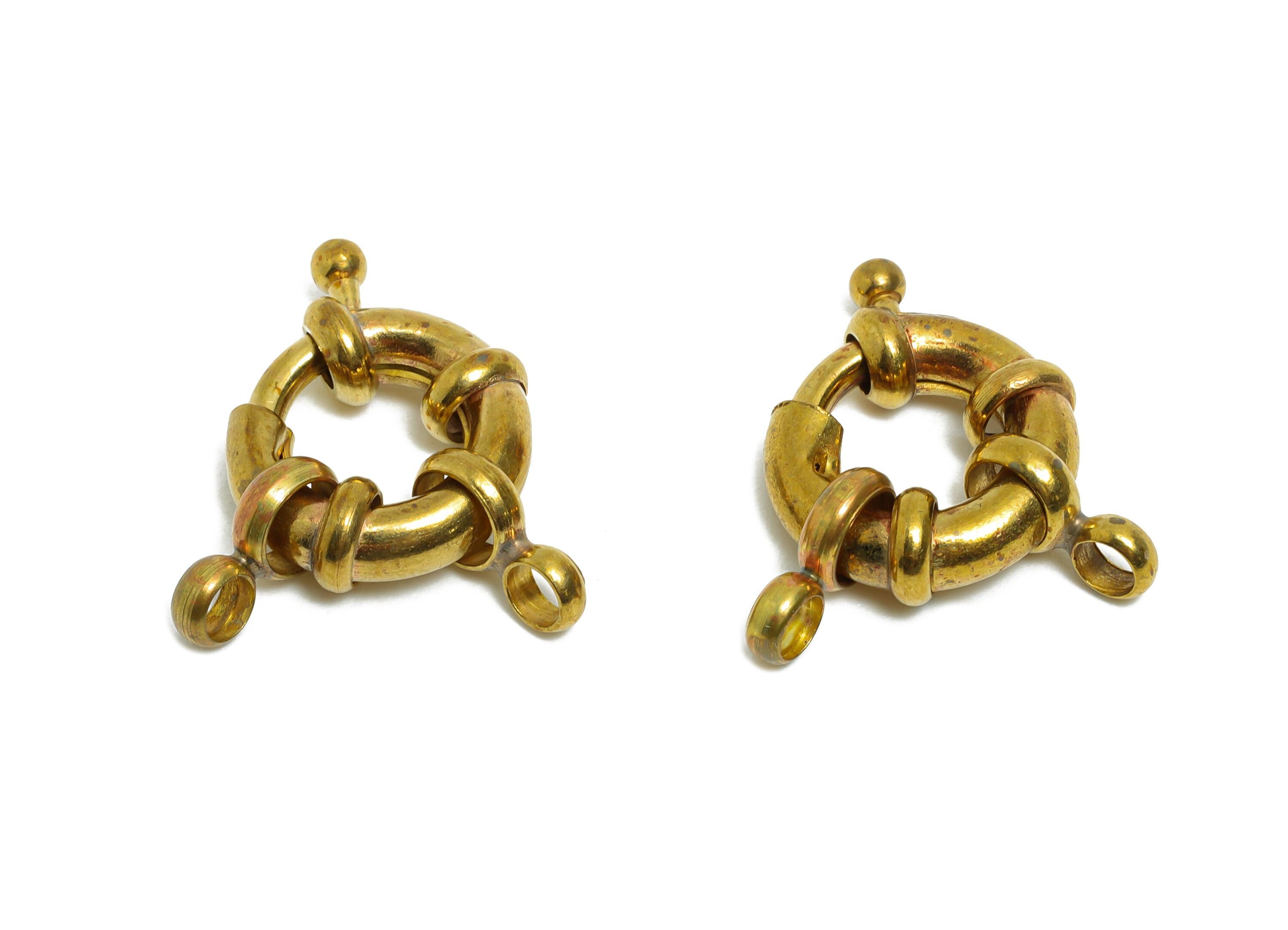 Raw Brass Round Spring Ring Clasp - Spring Ring Clasp with Loop - Chunky Lock Connector - Jewelry Making Supplies - 22x15.88x4.8mm - PP11424 - DOMEDBAZAAR