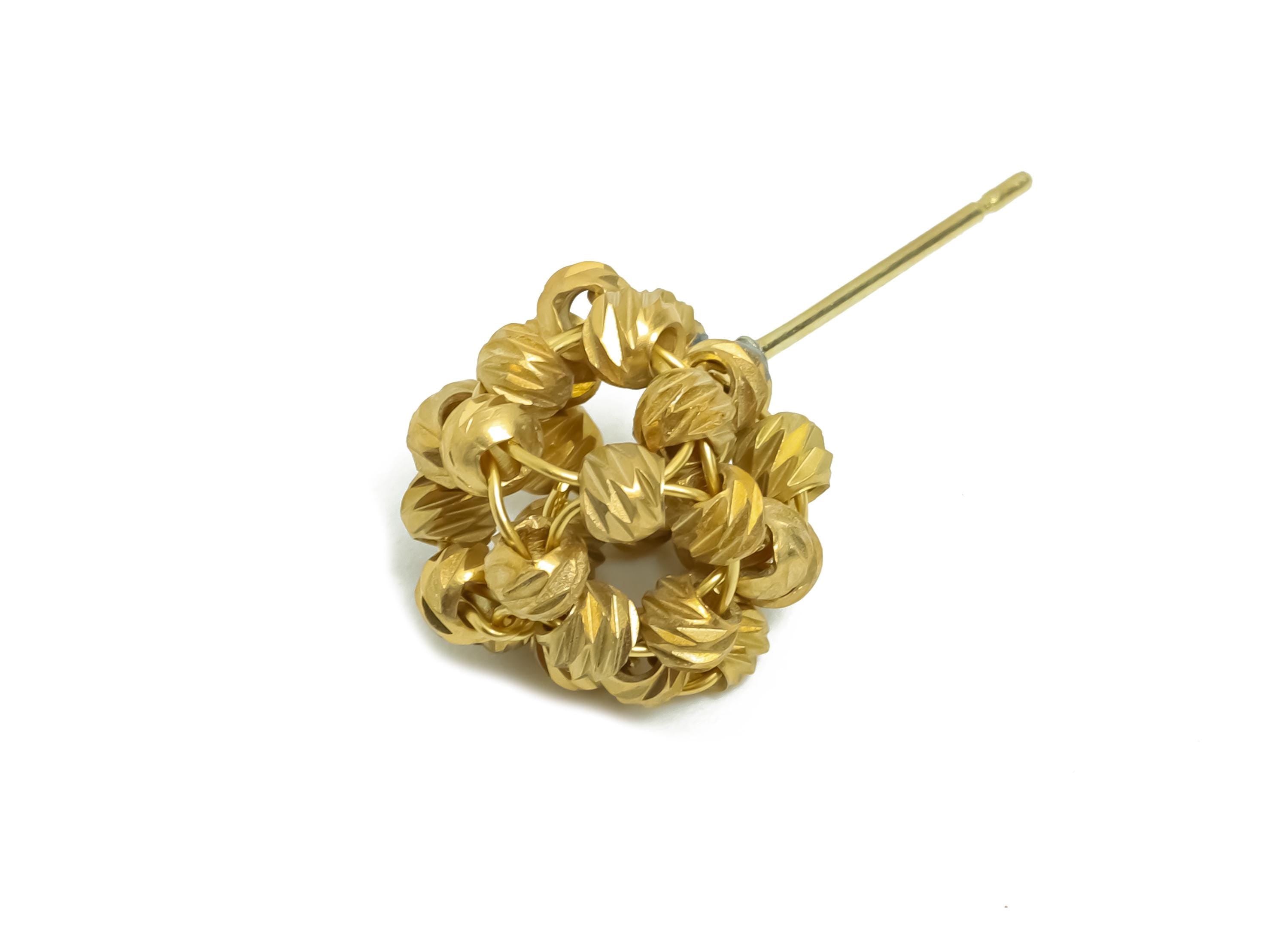 Brass Beaded Earring Post - Raw Brass Textured Cluster Earring - Braided Bead Stud Earring - Twist Bead Stud Earring - 41x31x2mm - PP11215 - DOMEDBAZAAR