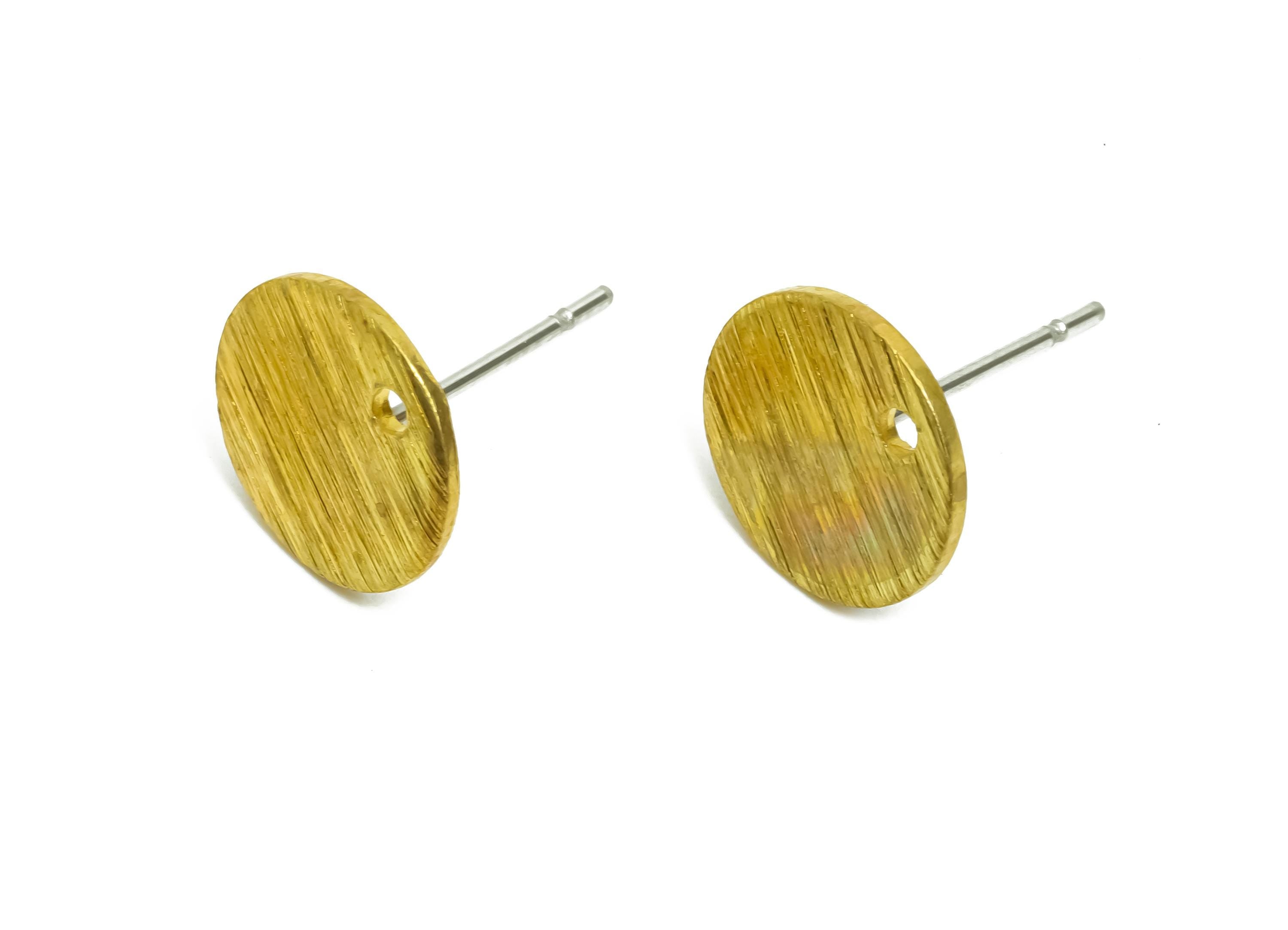 Brass Round Earring Post - Geometric Stud Earring - Textured Everyday Earring Stud - Dainty Jewelry - Gift for Her - 41x31x2mm - PP10773 - DOMEDBAZAAR