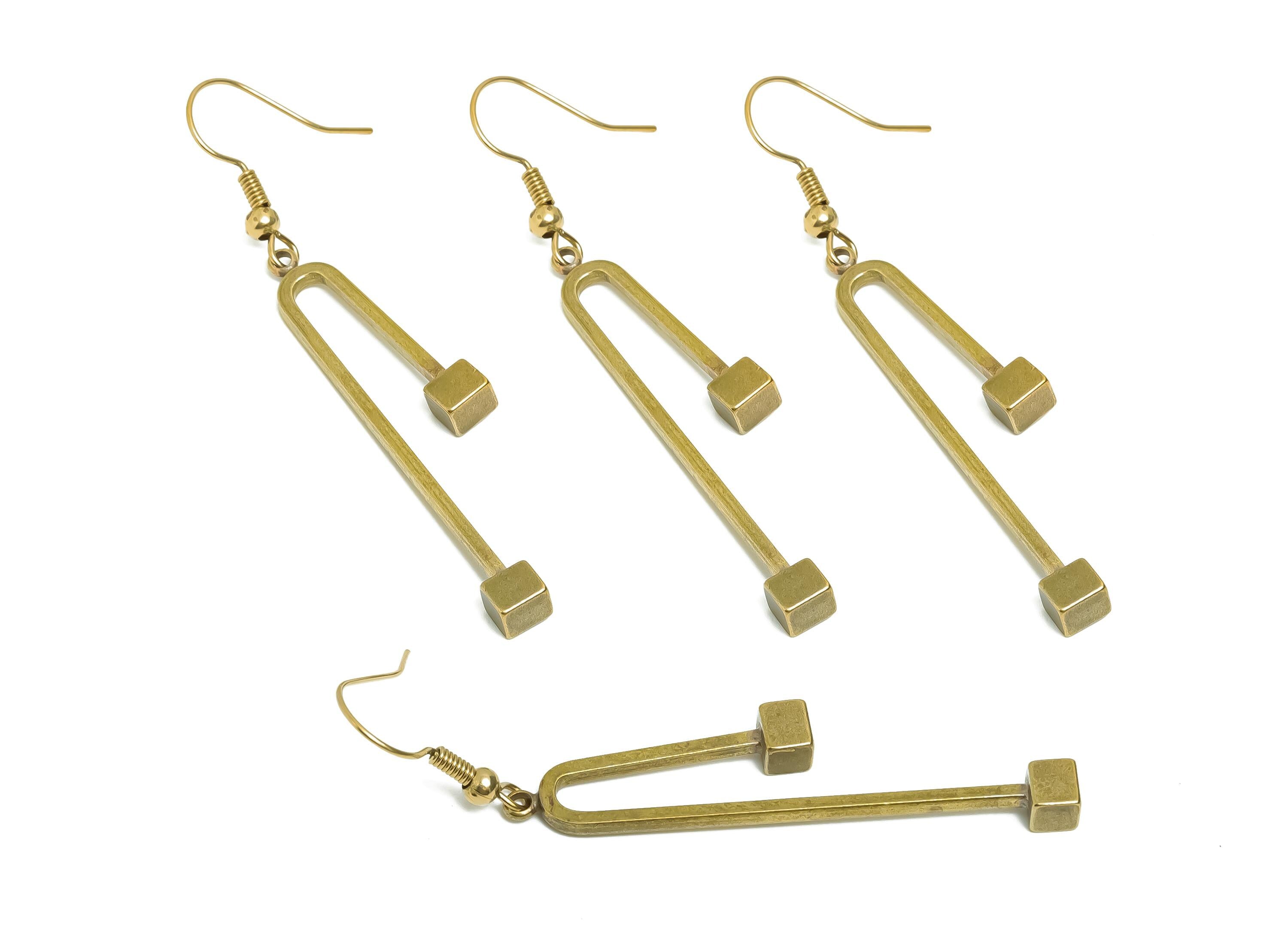Brass Geometry Earring Hook - Raw Brass Geometric Drop Earring Hook - Bar Cube Earring Hook - Linear Earring Hook - 41x31x2mm - PP11207 - DOMEDBAZAAR