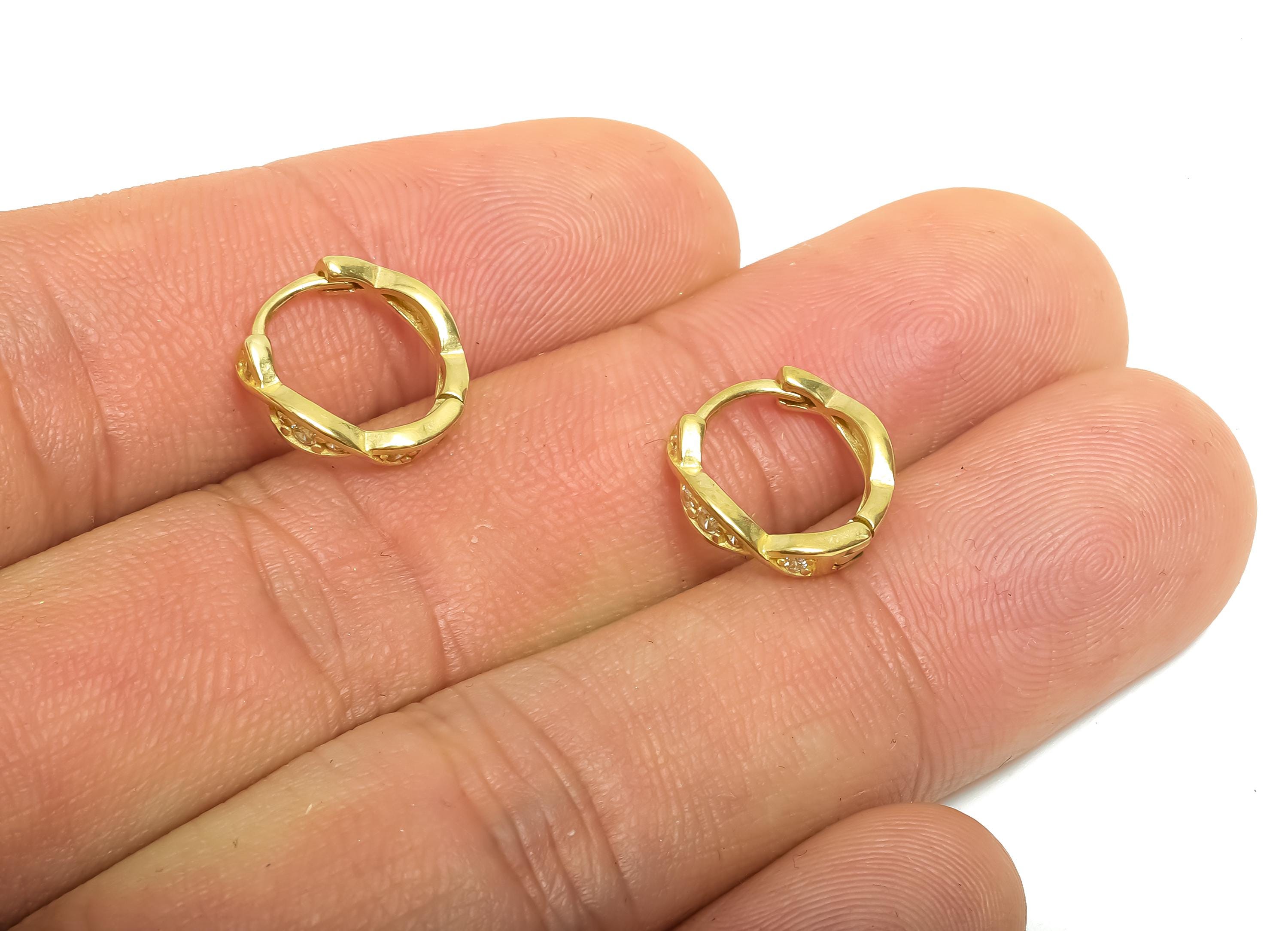 Brass CZ Huggie Hoop Earring - Statement Raw Brass Zircon Earring - Dainty Huggie Hoop Clasp - Jewelry Finding - 12.7x11.9x2.8mm - PP11315 - DOMEDBAZAAR