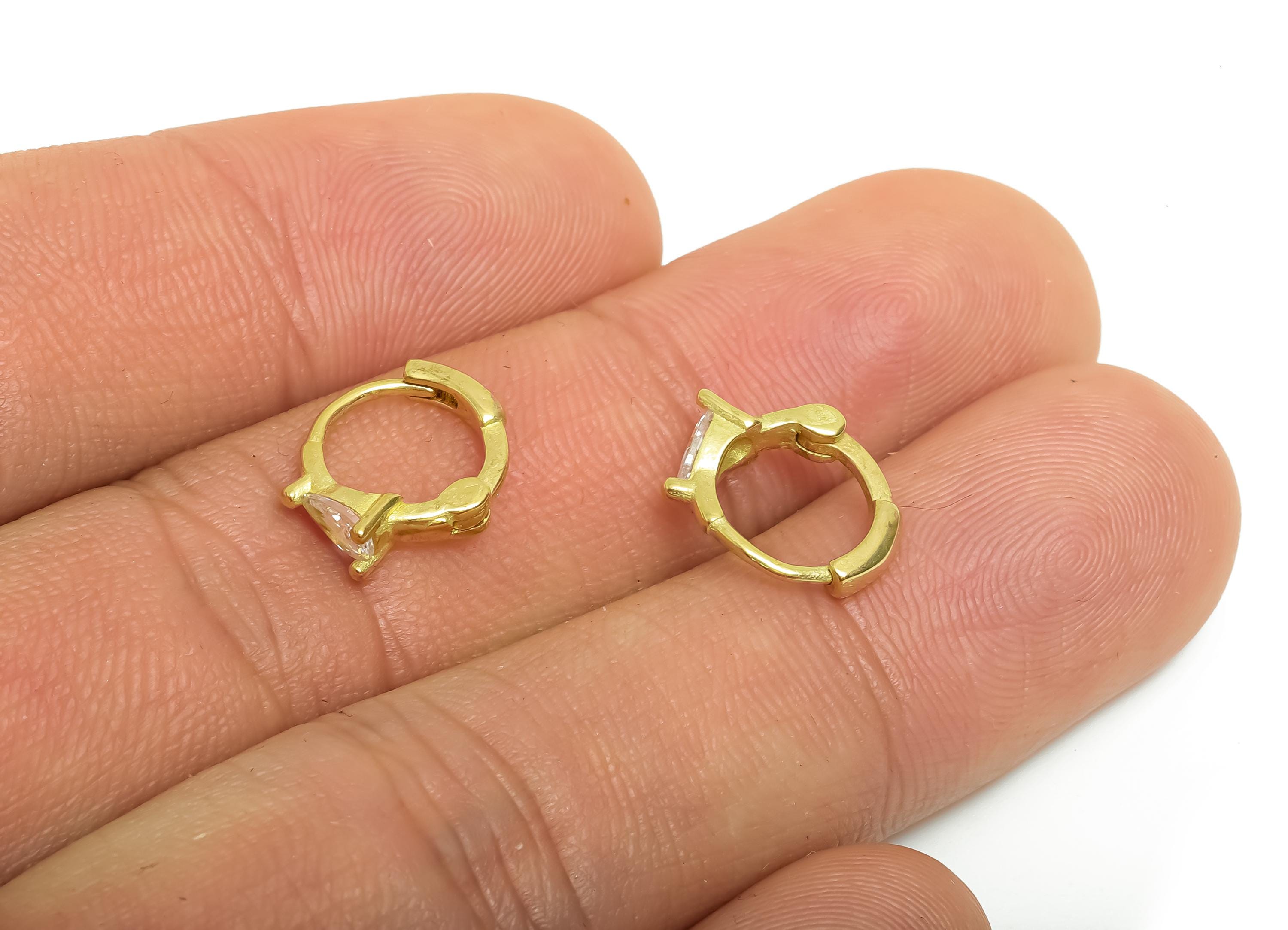 Brass CZ Round Huggie Hoop Earring - Raw Brass Drop Zircon Earring - Refined Huggie Hoop Clasp - Jewelry Finding - 11.8x10.4x3.6mm - PP11267 - DOMEDBAZAAR