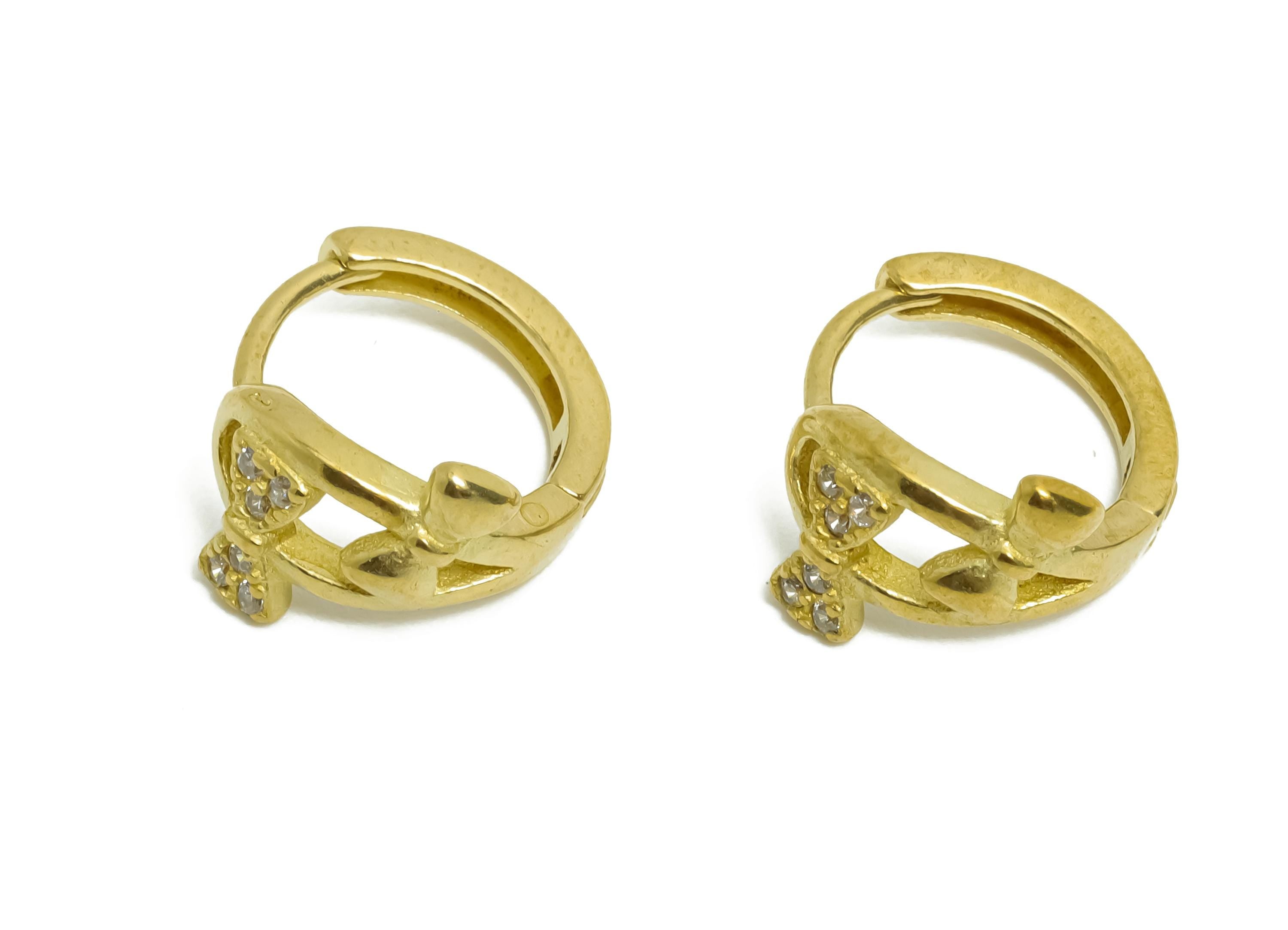 Brass CZ Bow Huggie Hoop Earring - Cute Raw Brass Bow Zircon Earring - Dainty Huggie Hoop Clasp - Jewelry Finding - 13.5x11.86x7mm - PP11300 - DOMEDBAZAAR