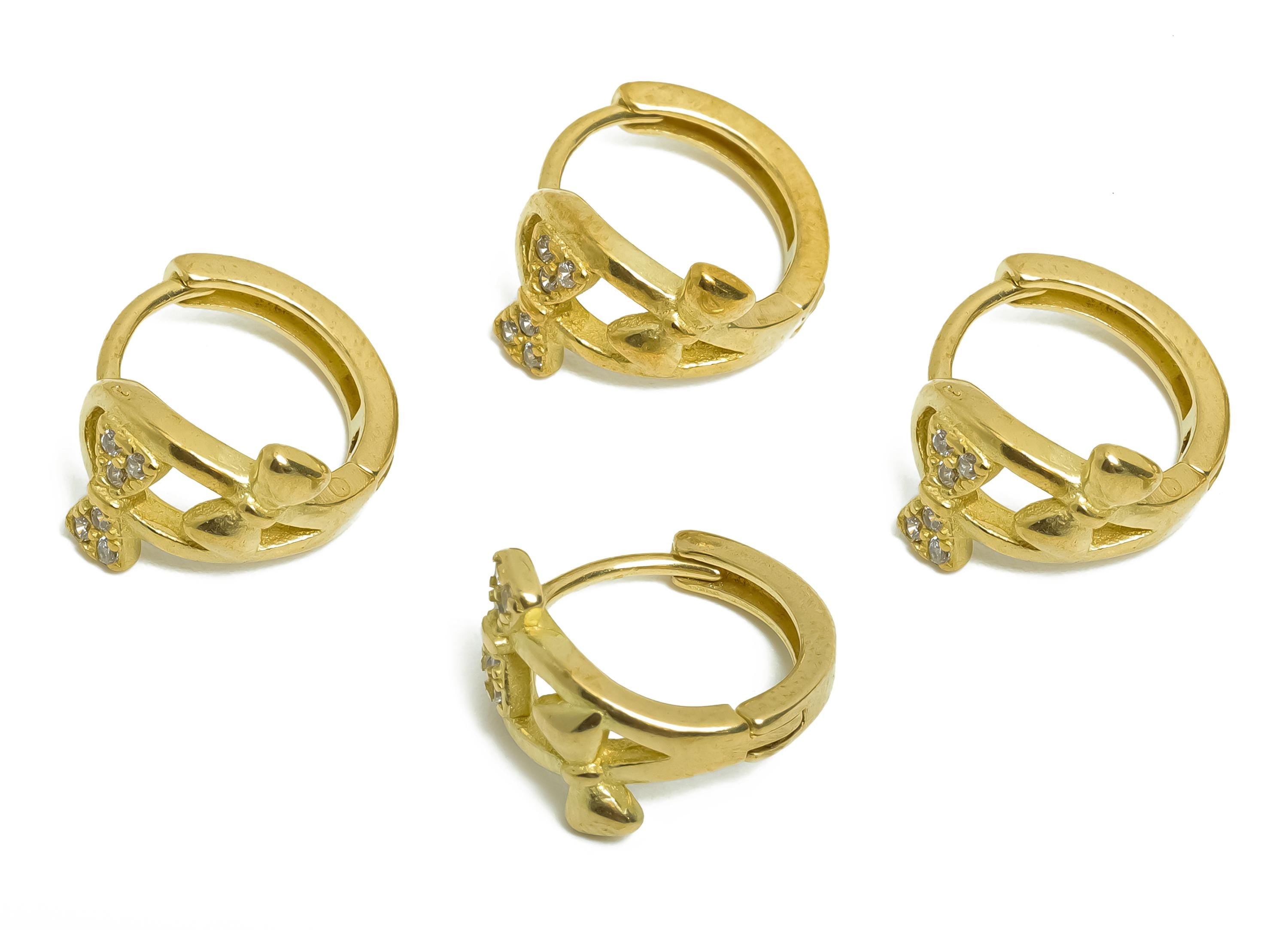 Brass CZ Bow Huggie Hoop Earring - Cute Raw Brass Bow Zircon Earring - Dainty Huggie Hoop Clasp - Jewelry Finding - 13.5x11.86x7mm - PP11300 - DOMEDBAZAAR