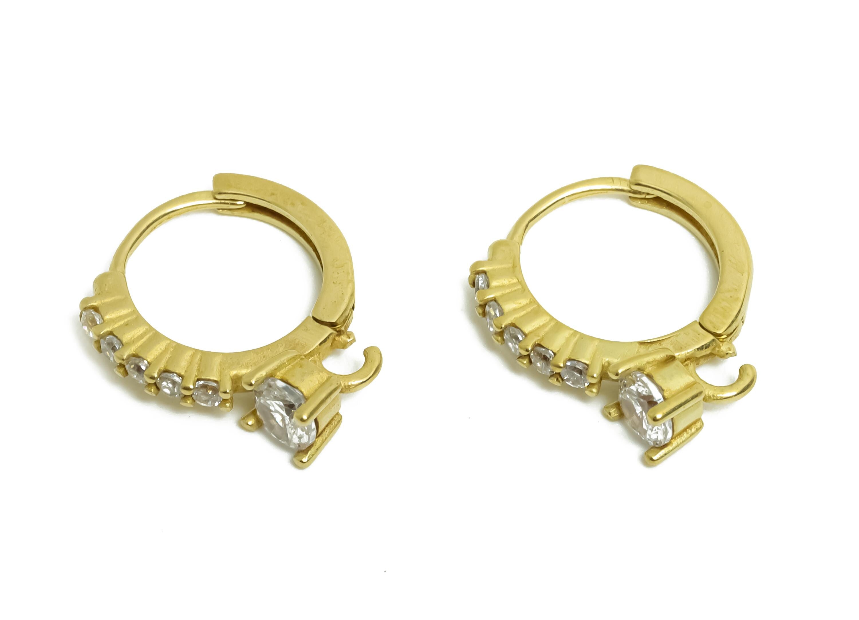 Brass CZ Round Huggie Hoop Earring - Raw Brass Zircon Earring with Loop - Dainty Huggie Hoop Clasp - Jewelry DIY - 14.15x13x3.7mm - PP11353 - DOMEDBAZAAR