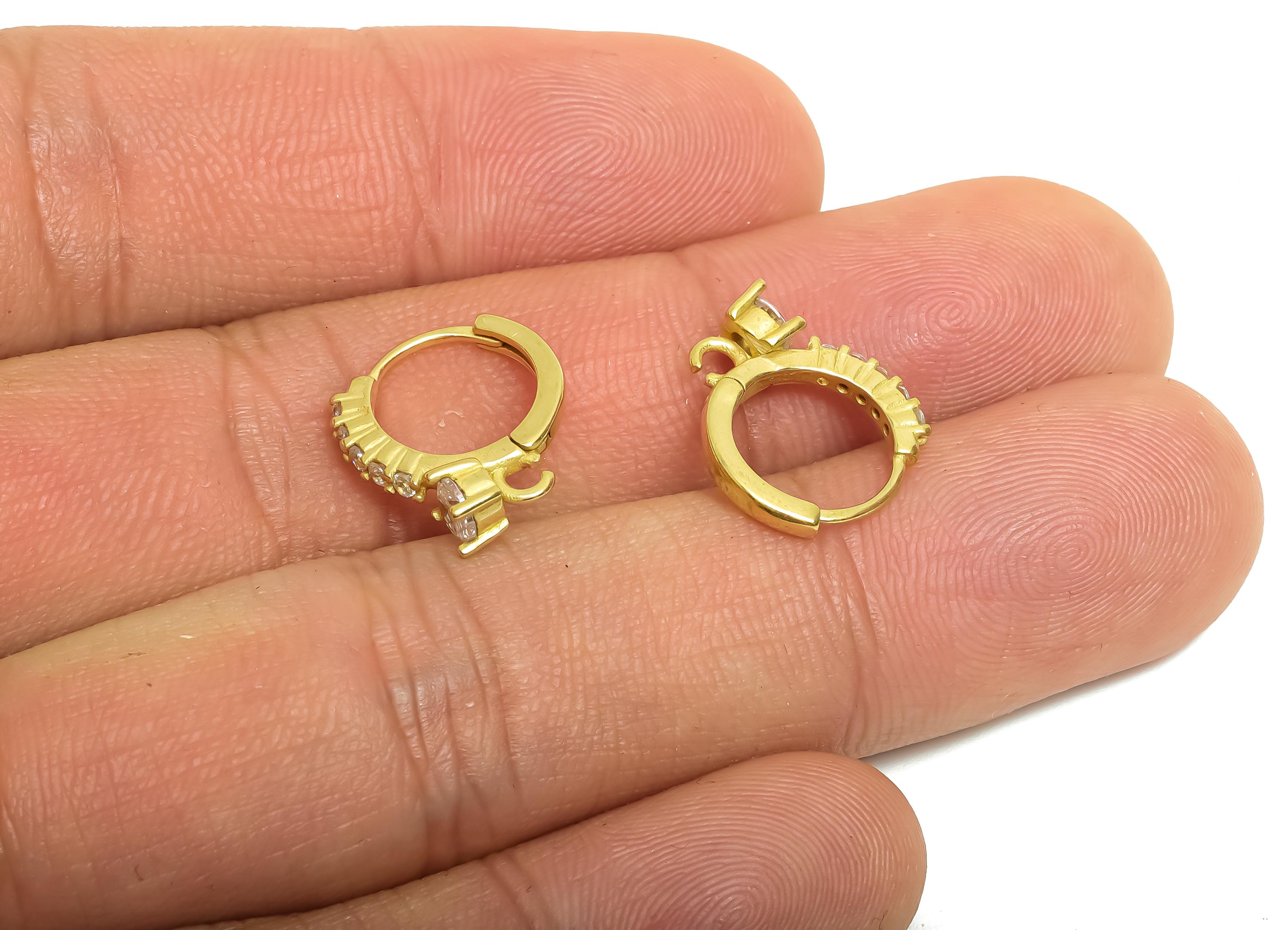 Brass CZ Round Huggie Hoop Earring - Raw Brass Zircon Earring with Loop - Dainty Huggie Hoop Clasp - Jewelry DIY - 14.15x13x3.7mm - PP11353 - DOMEDBAZAAR