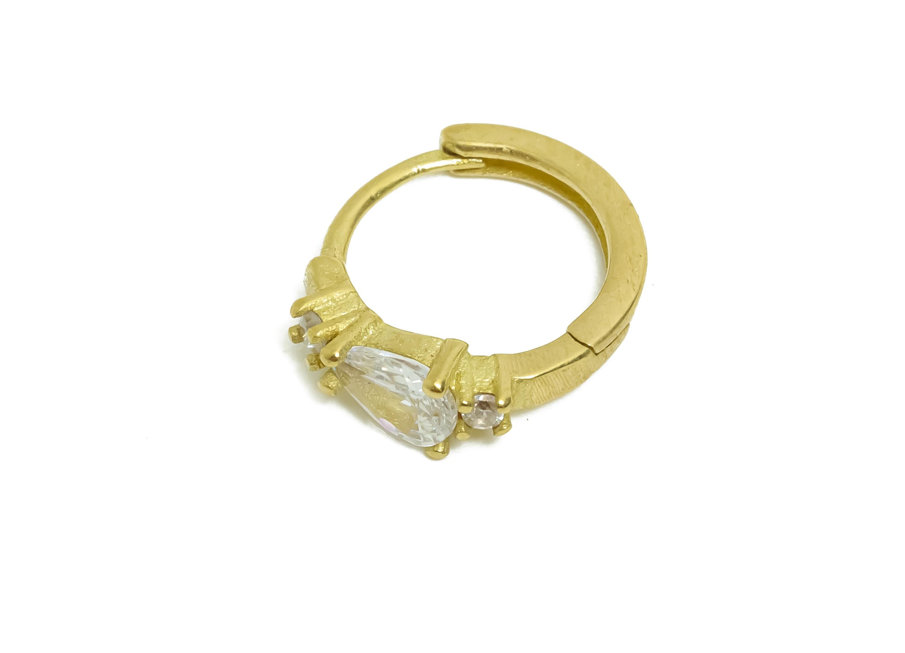 Brass CZ Huggie Hoop Earring - Raw Brass Teardrop Zircon Earring - Refined Huggie Hoop Clasp - Jewelry Finding - 12.8x12.3x3.53mm - PP11352 - DOMEDBAZAAR