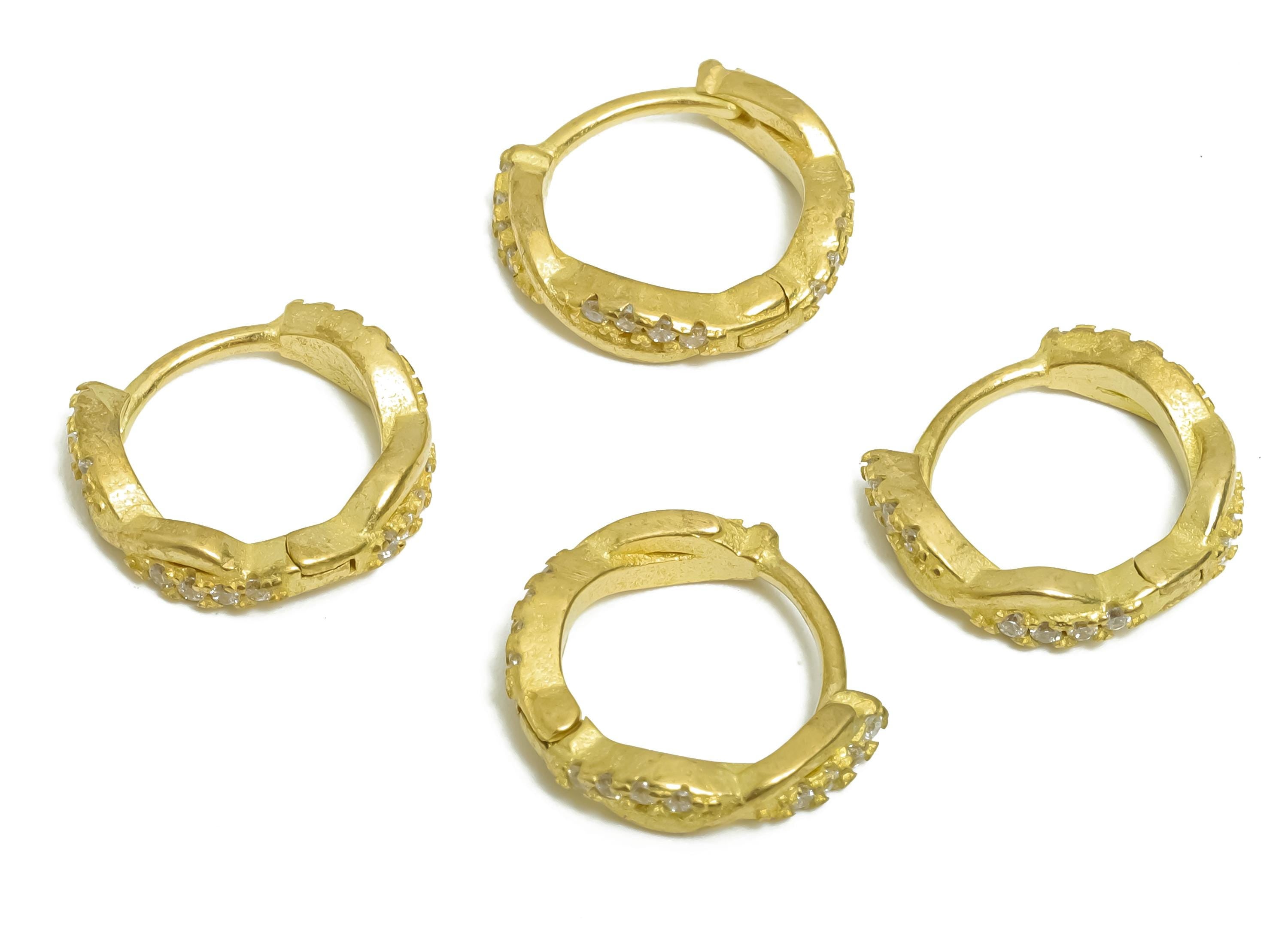 Brass CZ Cross Huggie Hoop Earring - Raw Brass Zircon Earrings - Classic Huggie Hoop Clasp - Jewelry Findings - 11.4x10.7x2.8mm - PP11355 - DOMEDBAZAAR