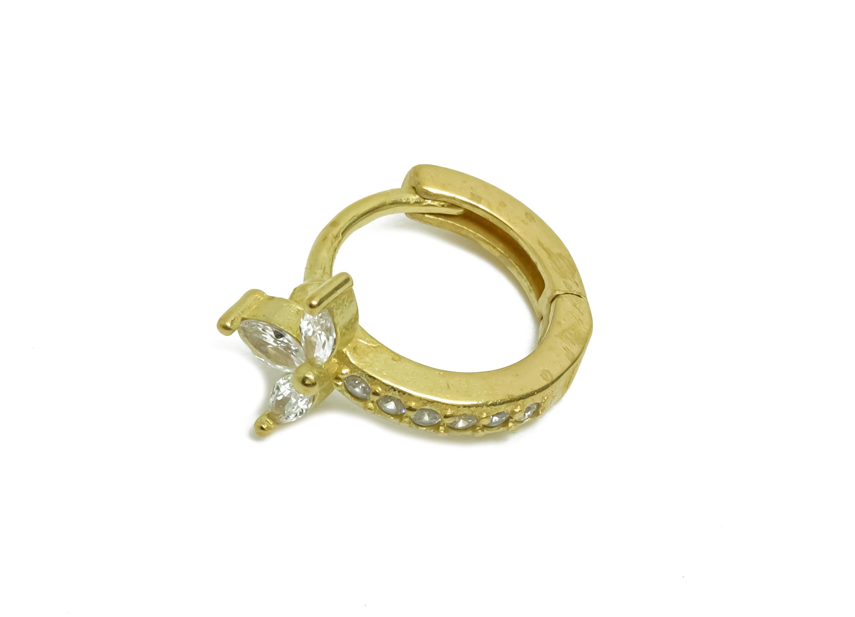 Brass CZ Huggie Hoop Earrings - Mini Raw Brass Marquise Zircon Earrings - Delicate Floral Huggie Hoop Clasps - 12.3x10.3x7.62mm - PP11328