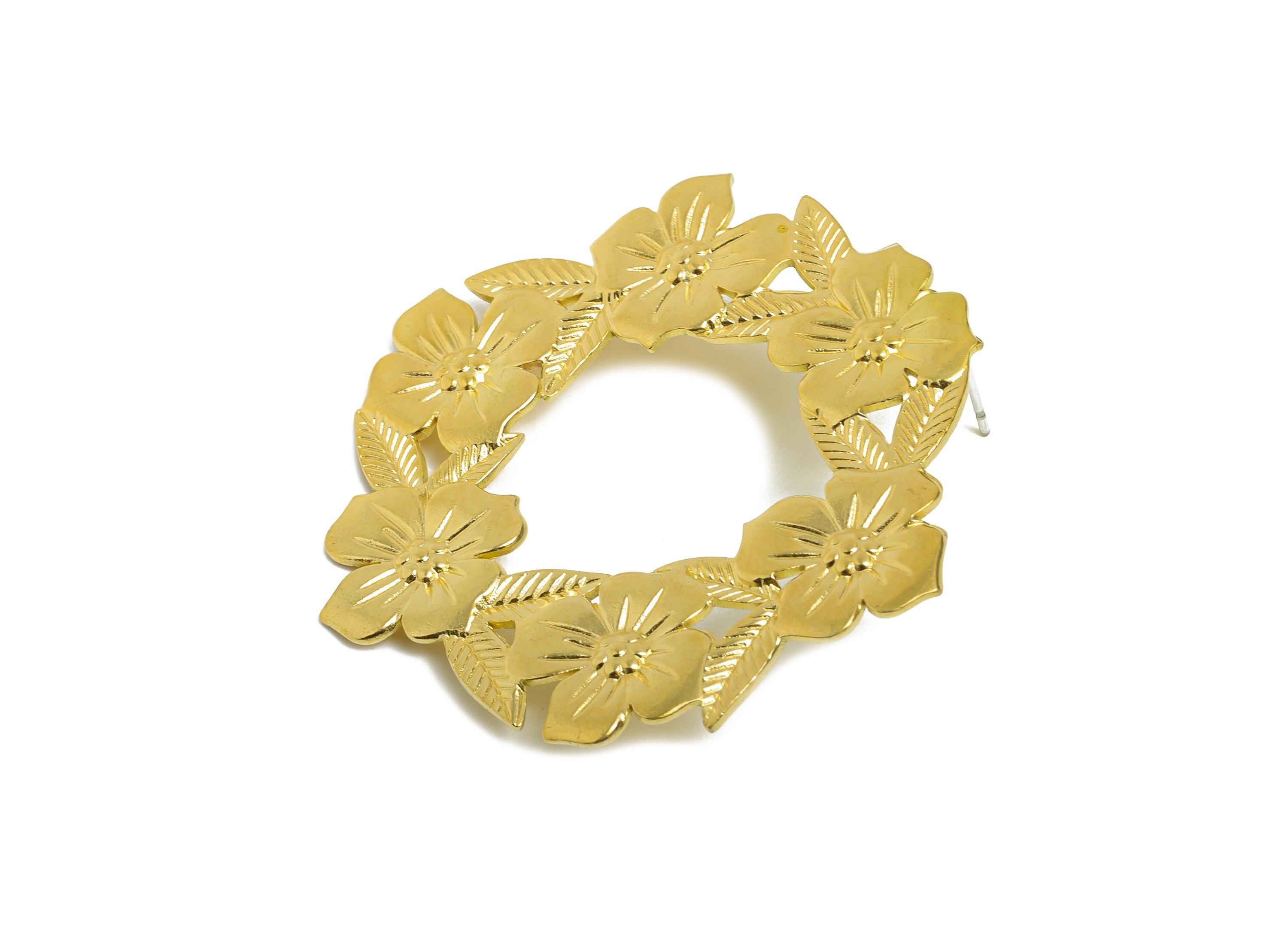 Brass Floral Hoop Earring Post - Gold Flower Cutout Earring Stud - Botanical Jewelry - Lightweight Floral Earring Stud - 47x44x1mm - PP11078 - DOMEDBAZAAR