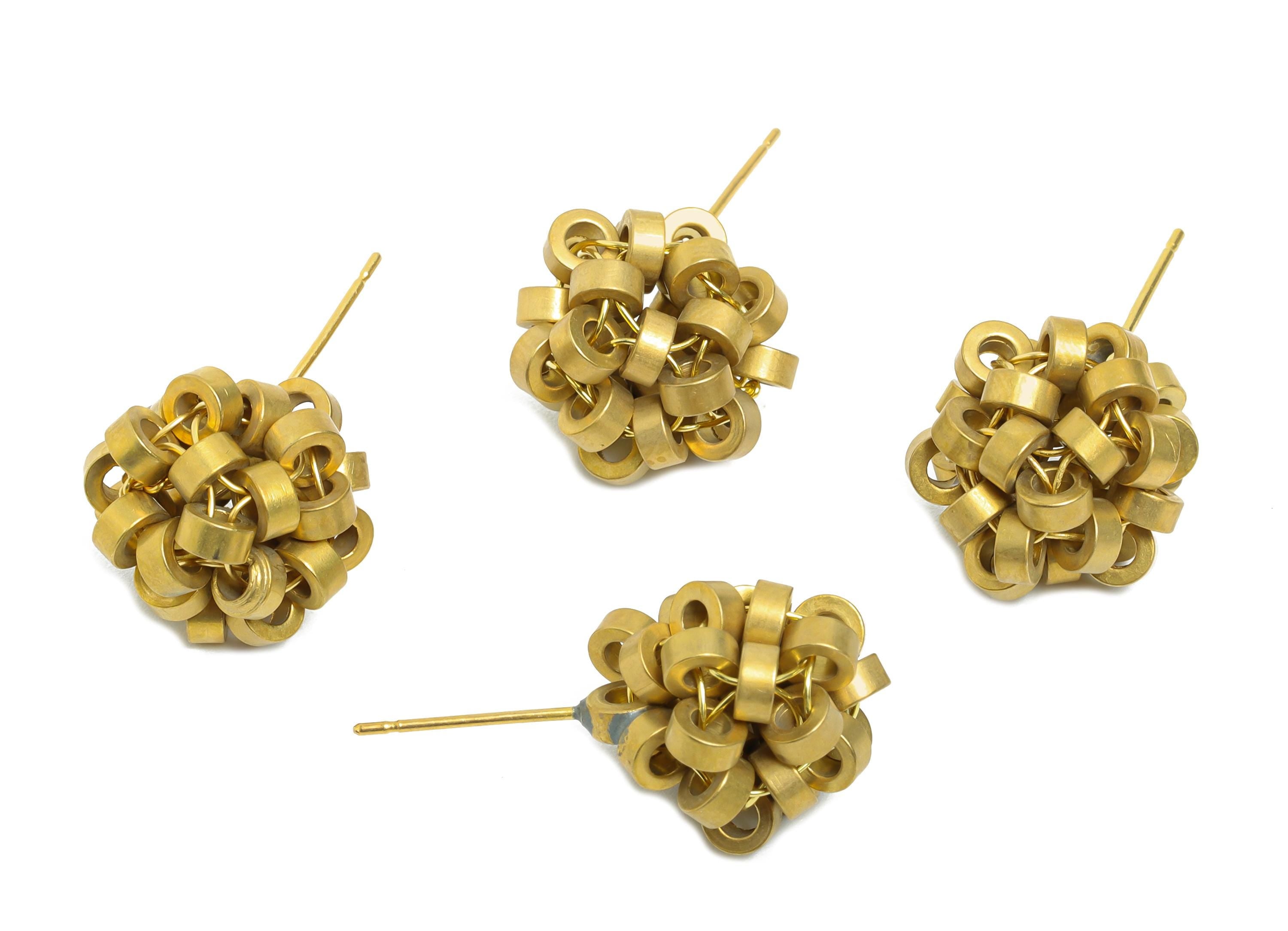 Brass Circle Cluster Earring Stud - Raw Brass Modern Geometric Cluster Post - Abstract Modern Art Stud Earring Stud - 25x13x13mm-PP11214 - DOMEDBAZAAR