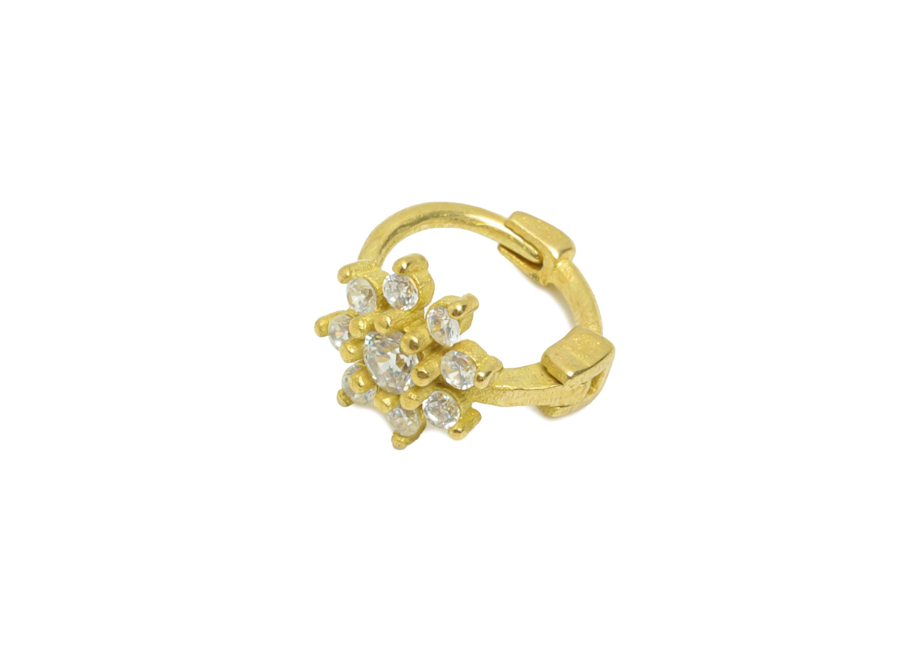 Brass CZ Huggie Hoop Earrings - Mini Raaw Brass Zircon Earrings - Elegant Botanical Floral Huggie Hoop Clasps - 9.2x8.37x5.58mm - PP11336 - DOMEDBAZAAR