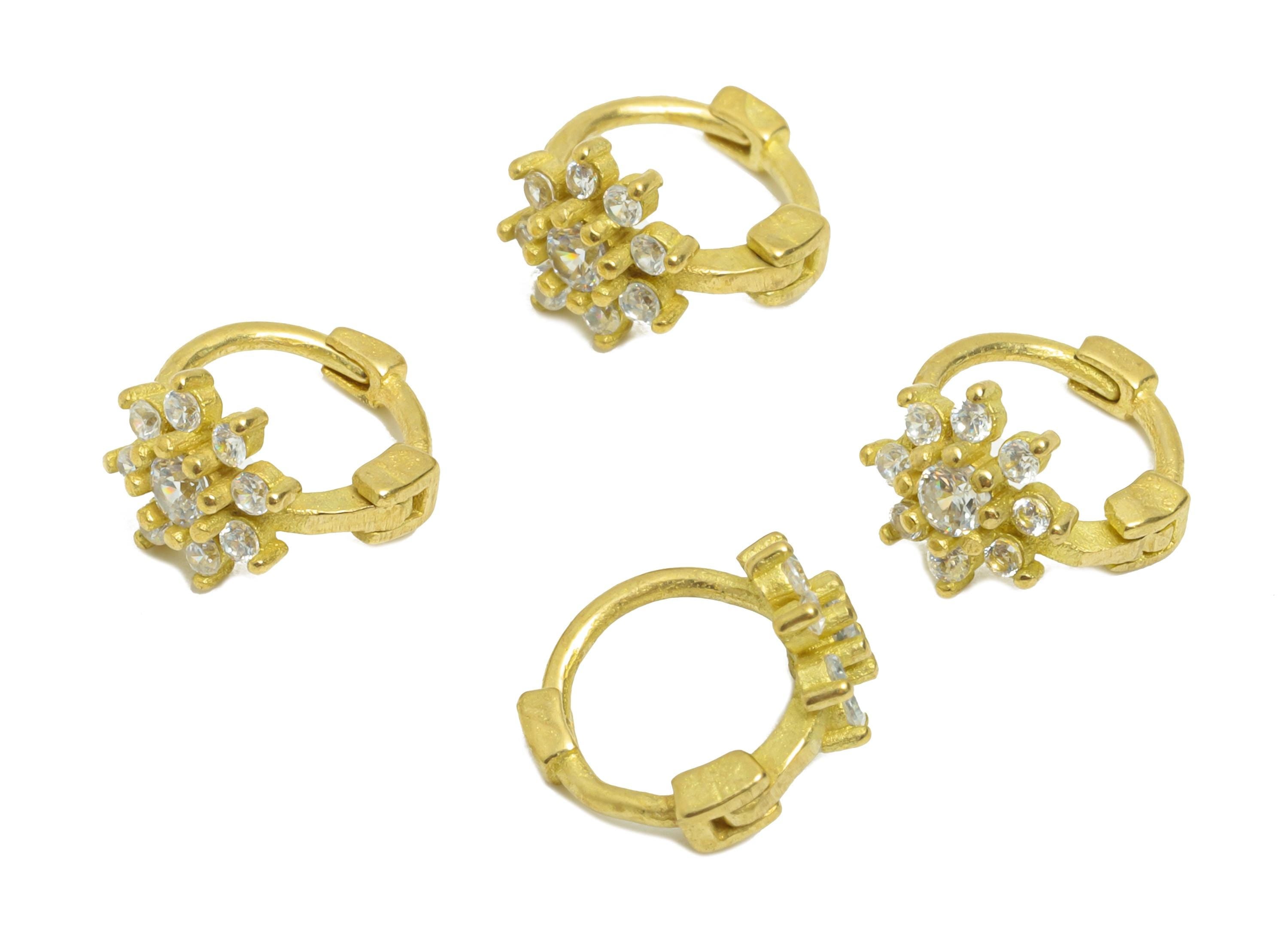 Brass CZ Huggie Hoop Earrings - Mini Raaw Brass Zircon Earrings - Elegant Botanical Floral Huggie Hoop Clasps - 9.2x8.37x5.58mm - PP11336 - DOMEDBAZAAR