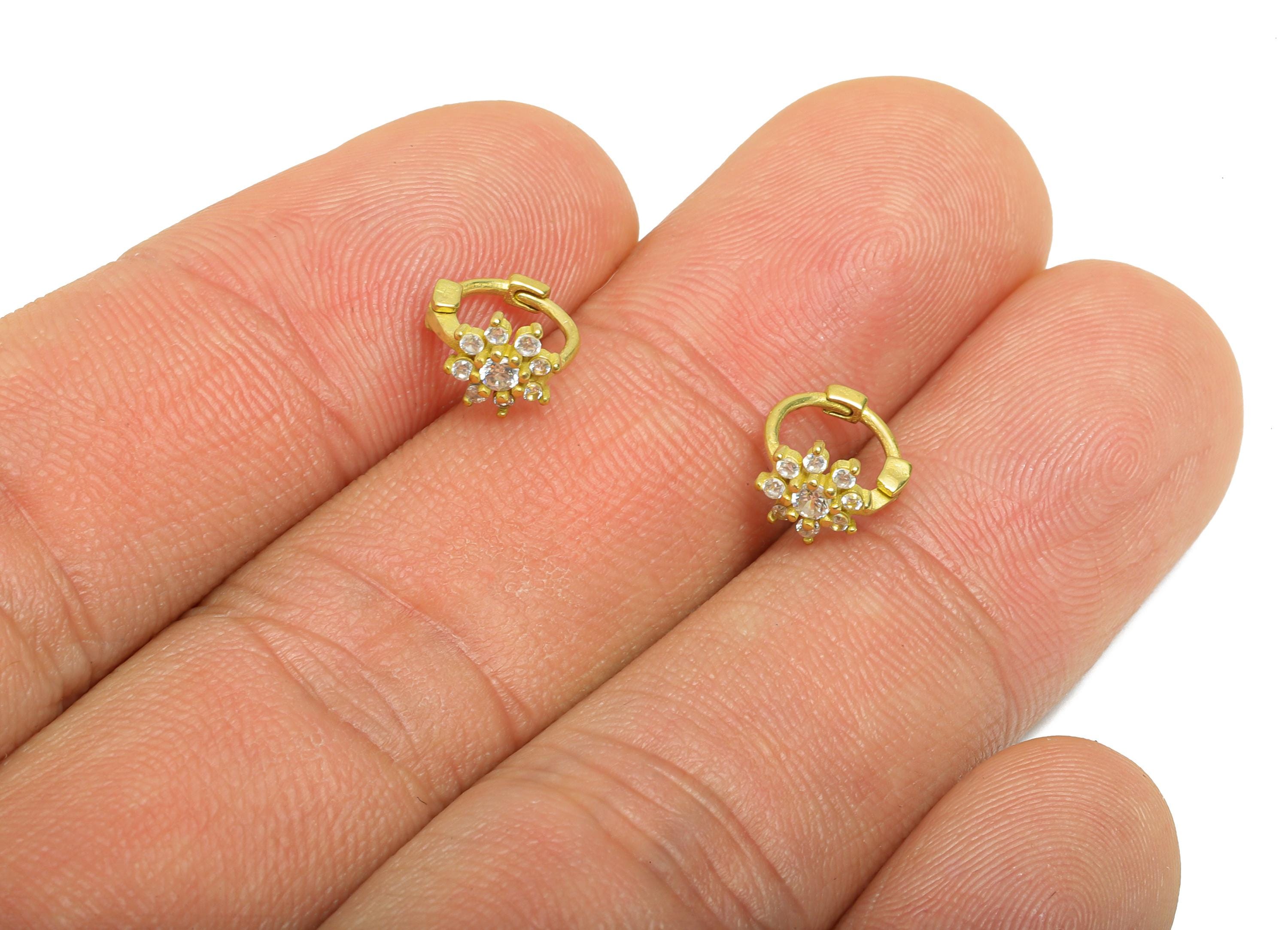 Brass CZ Huggie Hoop Earrings - Mini Raaw Brass Zircon Earrings - Elegant Botanical Floral Huggie Hoop Clasps - 9.2x8.37x5.58mm - PP11336 - DOMEDBAZAAR