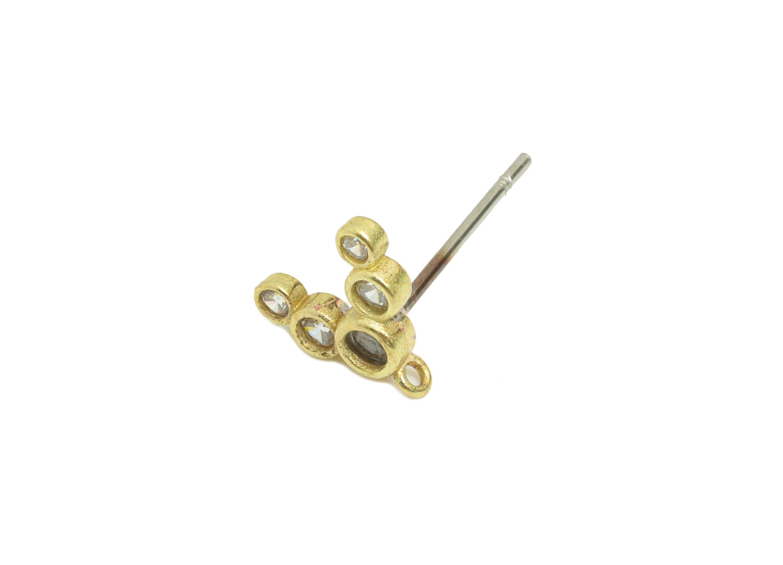 Brass Tiny CZ Stud Earring - Raw Brass Dainty Cubic Zirconia Cluster Stud - Minimalist Bead Earring With Loop - Sparkle Stud-5x5x2mm-PP11379 - DOMEDBAZAAR