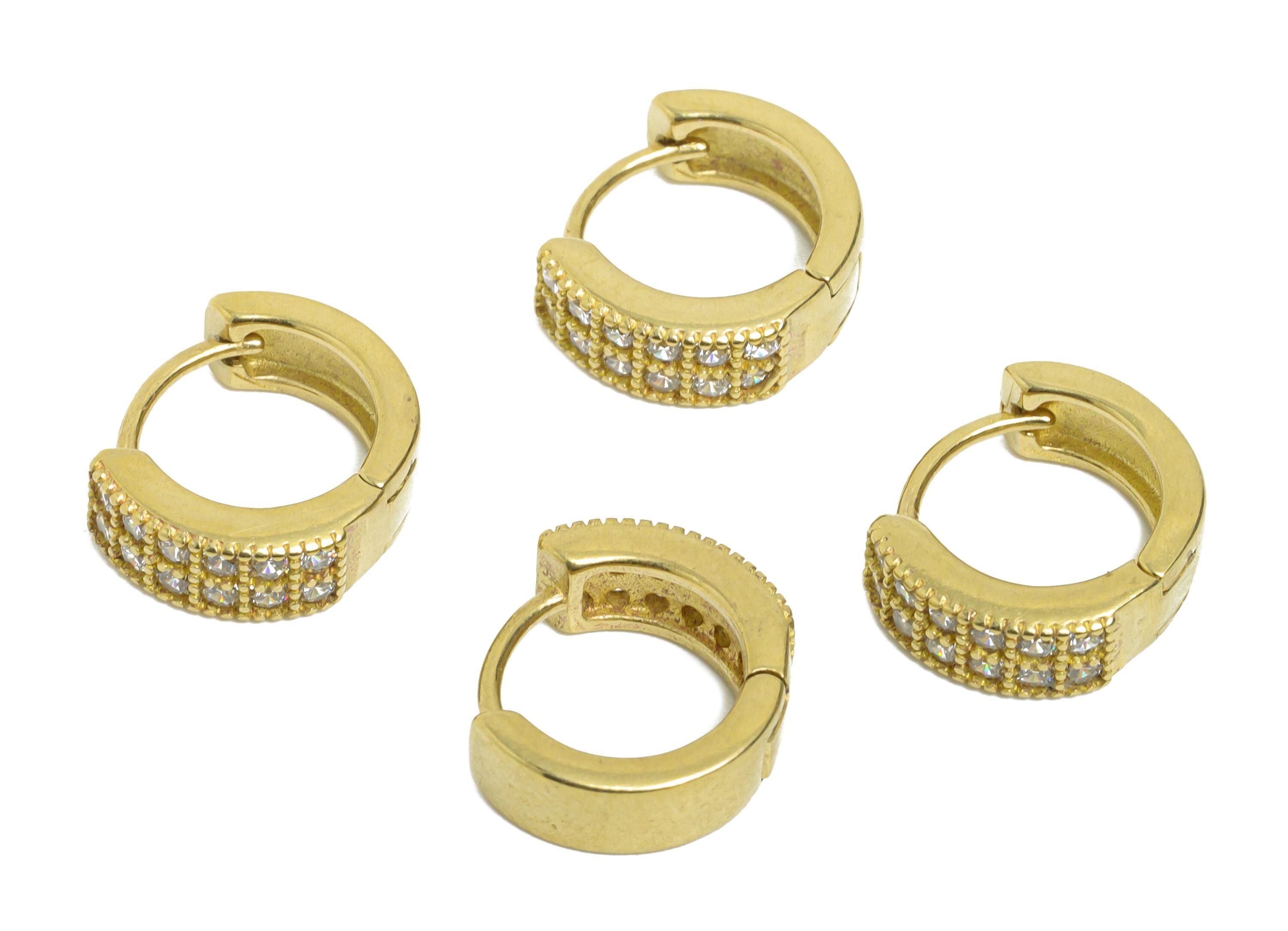 Brass CZ Thick Huggie Hoop Earrings - Raw Brass Everyday Circle Zircon Earring - Minimalist Brass Huggie Hoop Clasp - 12x10.68x4mm - PP11299 - DOMEDBAZAAR