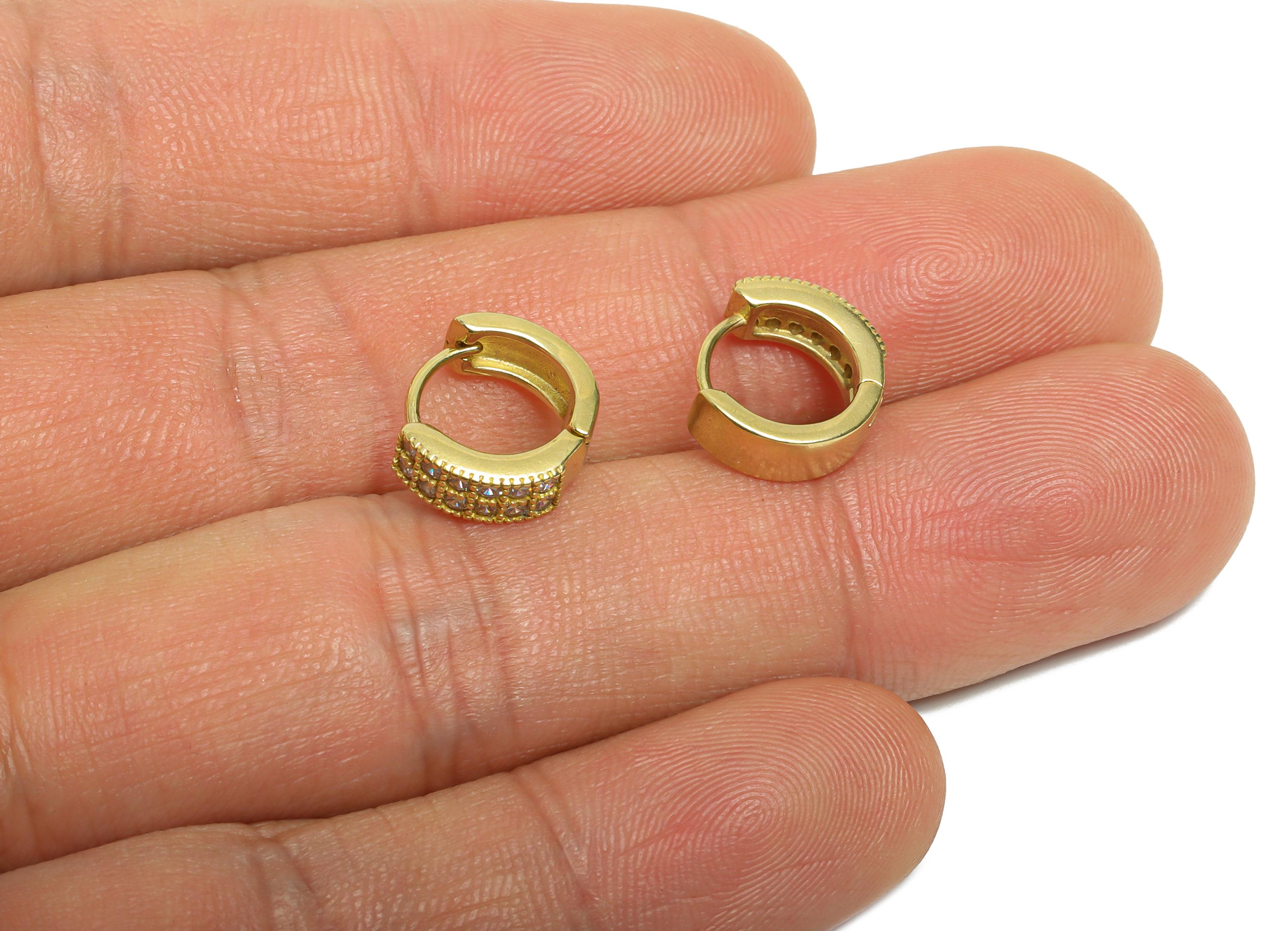 Brass CZ Thick Huggie Hoop Earrings - Raw Brass Everyday Circle Zircon Earring - Minimalist Brass Huggie Hoop Clasp - 12x10.68x4mm - PP11299 - DOMEDBAZAAR