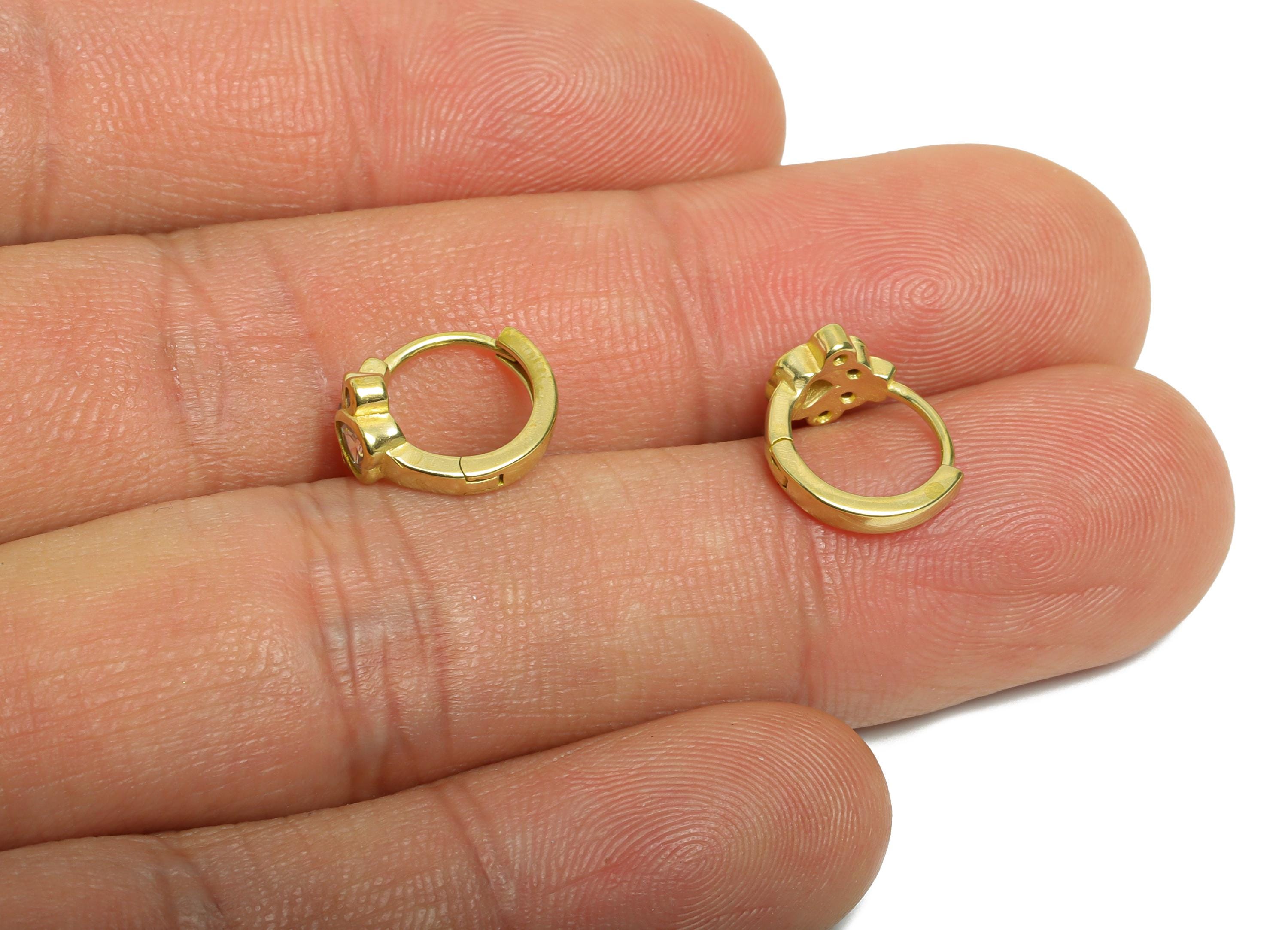 Brass CZ Huggie Hoop Earring - Raw Brass Paw Zircon Earring - Cute Animal Paw Huggie Hoop Clasp - Earring Finding - 11.67x10x6.6mm - PP11321 - DOMEDBAZAAR