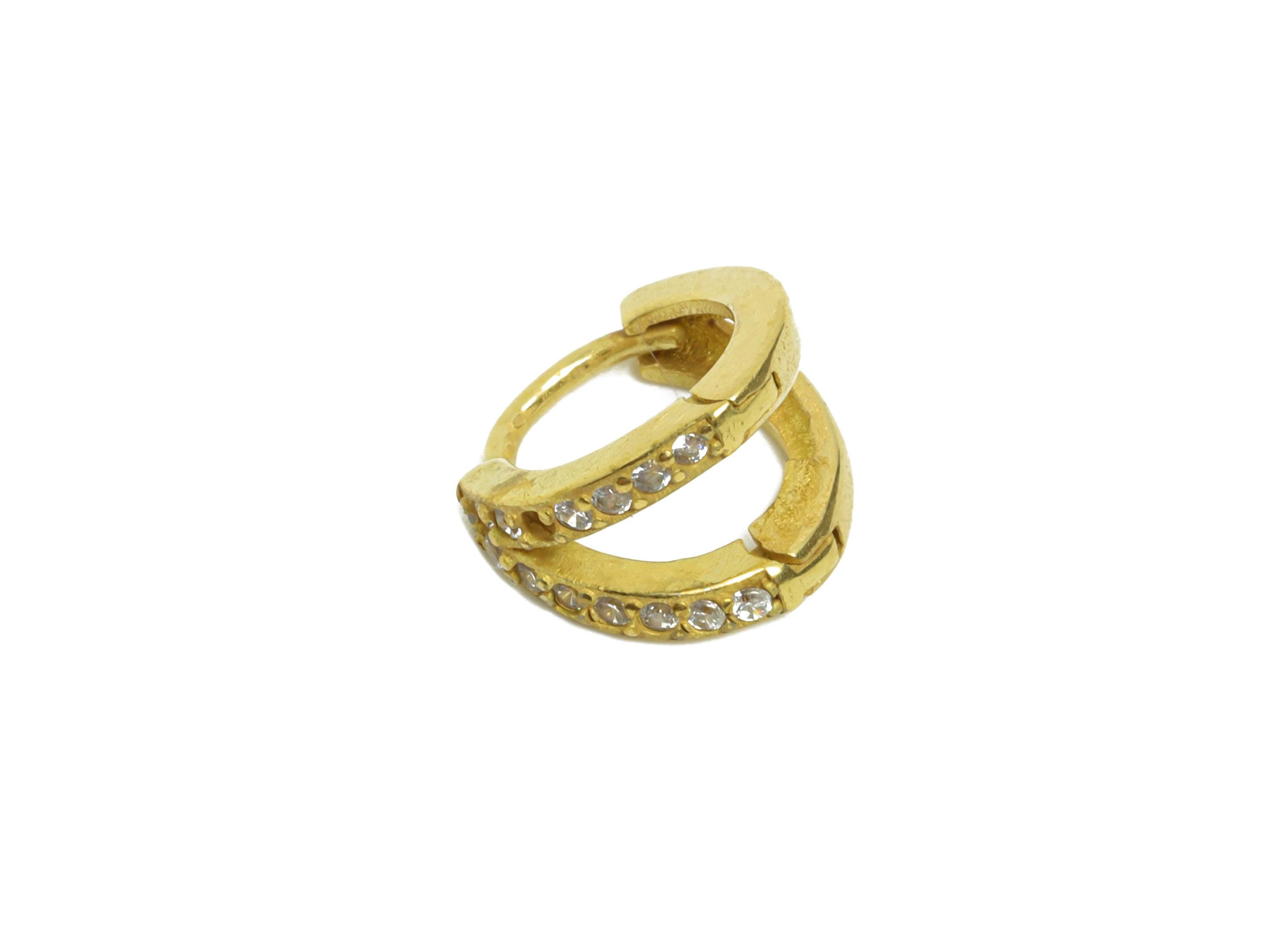 Brass CZ Round Huggie Hoop Earrings - Raw Brass Double Hoop Zircon Earrings - Delicate Huggie Hoop Clasps - 9.2x8.57x6.23mm - PP11318