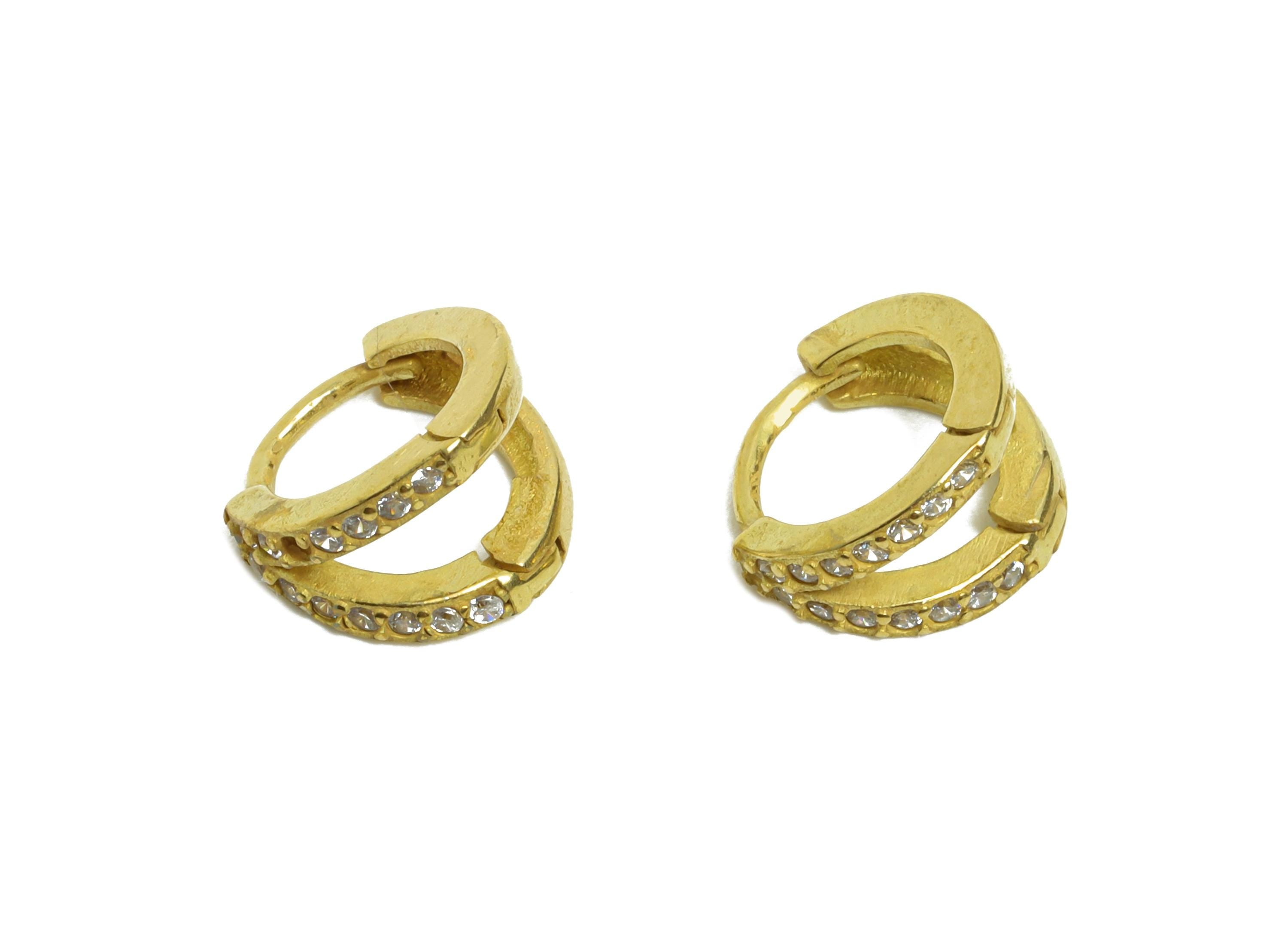 Brass CZ Round Huggie Hoop Earrings - Raw Brass Double Hoop Zircon Earrings - Delicate Huggie Hoop Clasps - 9.2x8.57x6.23mm - PP11318