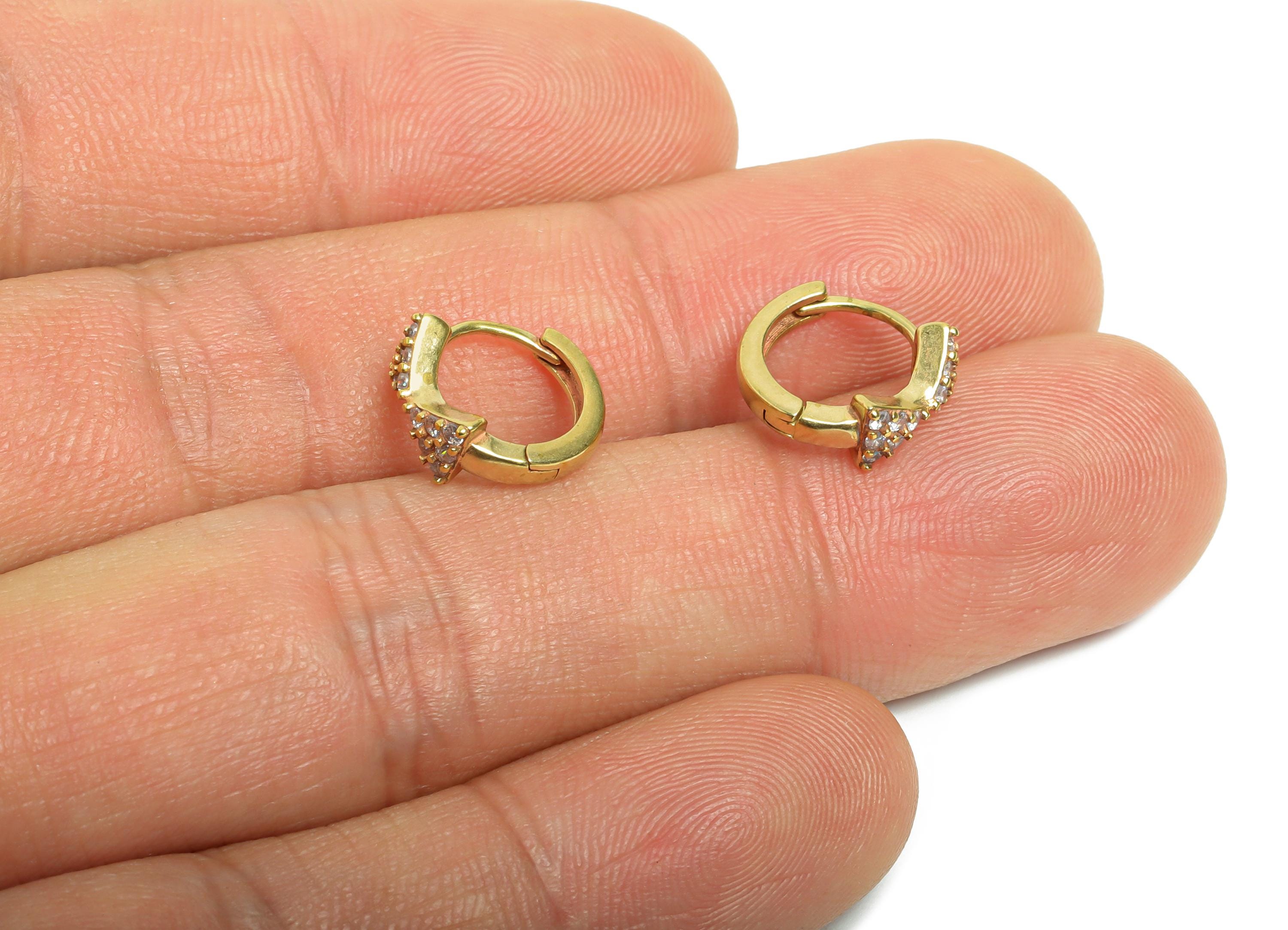 Brass CZ Bow Huggie Hoop Earring - Cute Raw Brass Bow Zircon Earring - Dainty Huggie Hoop Clasp - Jewelry Finding - 6.76x5.24x5mm - PP11286 - DOMEDBAZAAR