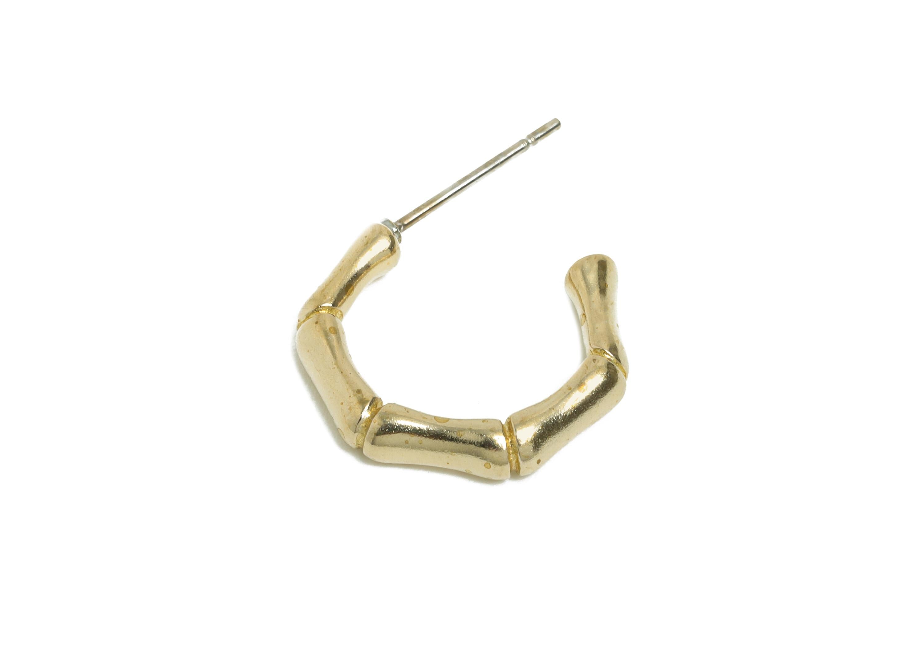 Brass Bamboo Hoop Earring Stud - Raw Brass Chunky Bamboo Earring Post - Brass Minimalist  Eco Chic Hoop Earring Stud - 7x5x1mm - PP11368 - DOMEDBAZAAR