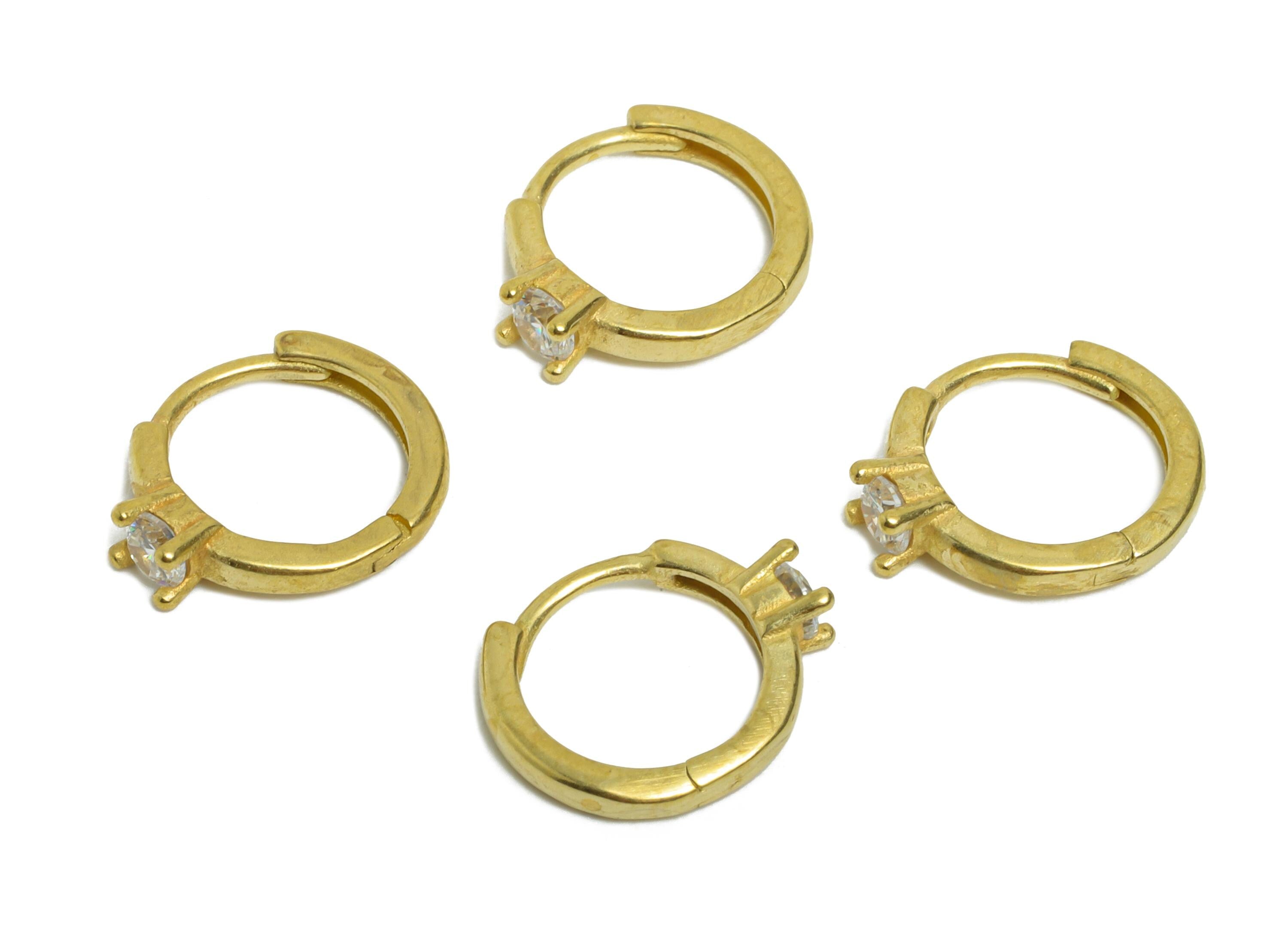 Brass CZ Round Huggie Hoop Earrings - Raw Brass Minimalist Circle Zircon Earrings - Classic Huggie Hoop Clasp - 12x9.93x2.93mm - PP11260 - DOMEDBAZAAR