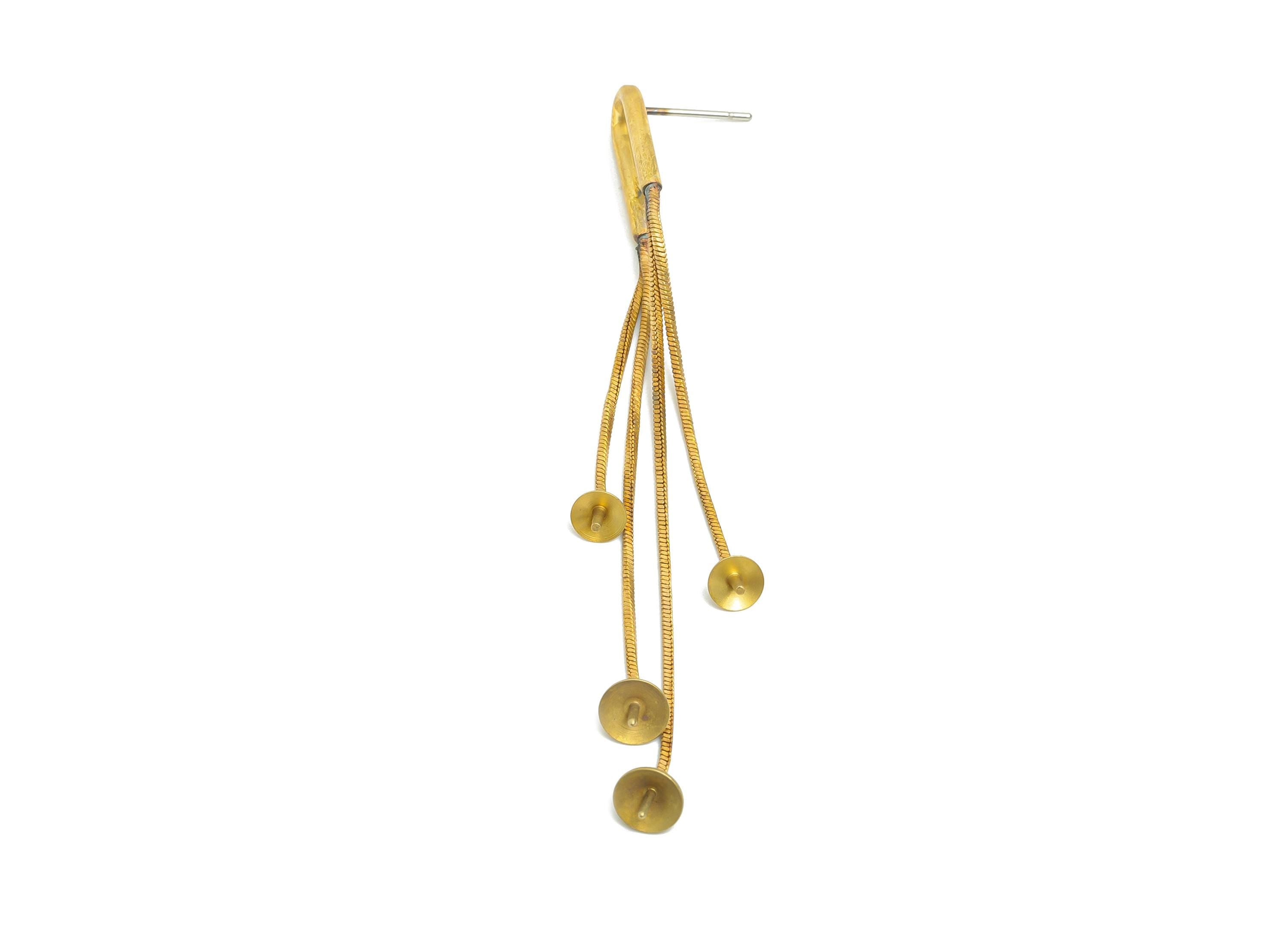 Brass Dangle Chain Earring Stud - Raw Brass Abstract Linear Drop Earring For Pearl - Brass Snake Chain Dangle Earring Post -77x9x1mm-PP11244 - DOMEDBAZAAR
