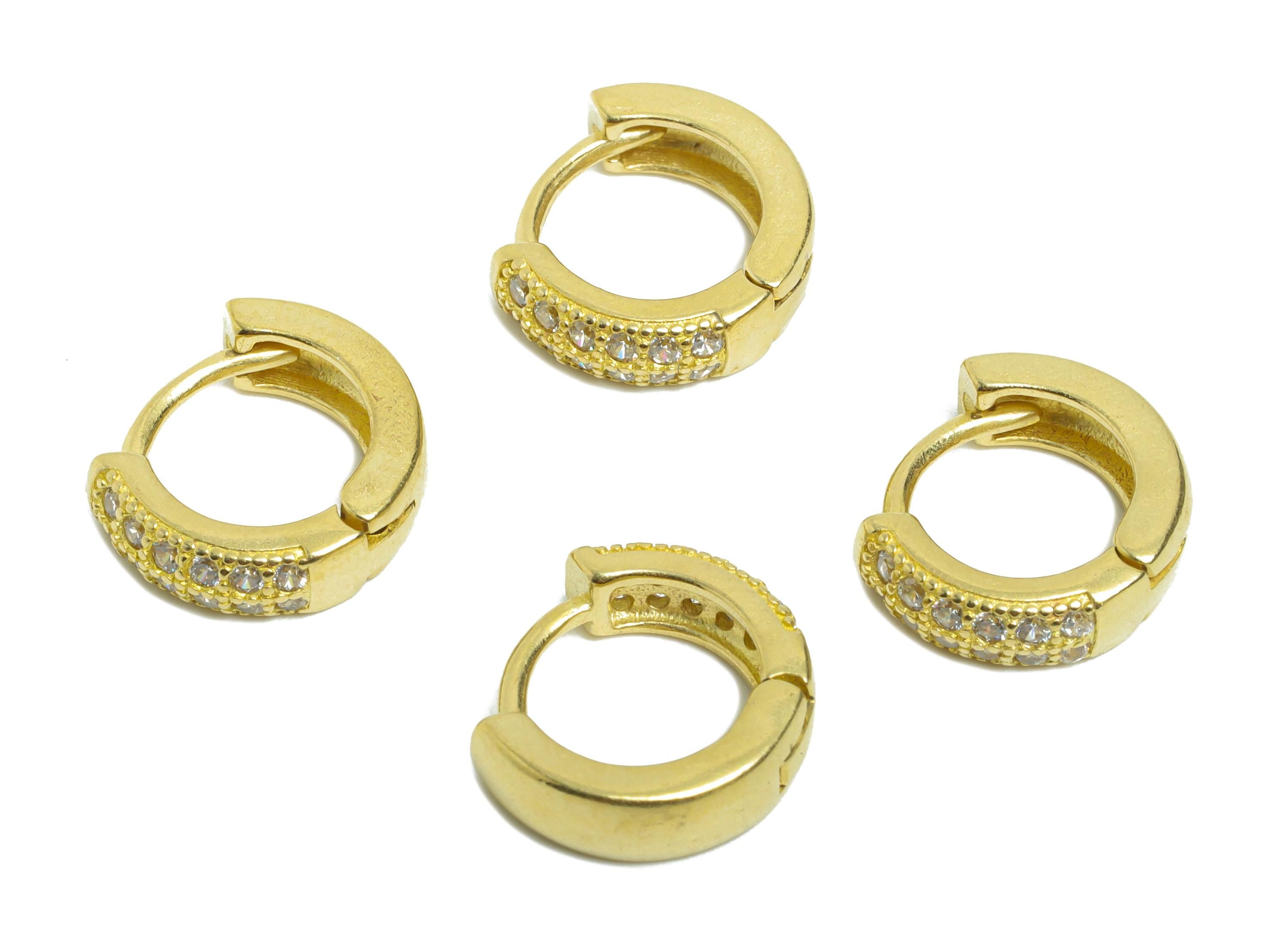 Brass CZ Round Huggie Hoop Earring - Mini Raw Brass Zircon Earring - Dainty Thick Huggie Hoop Clasp - Earring Finding - 12x10x3.8mm -PP11281 - DOMEDBAZAAR