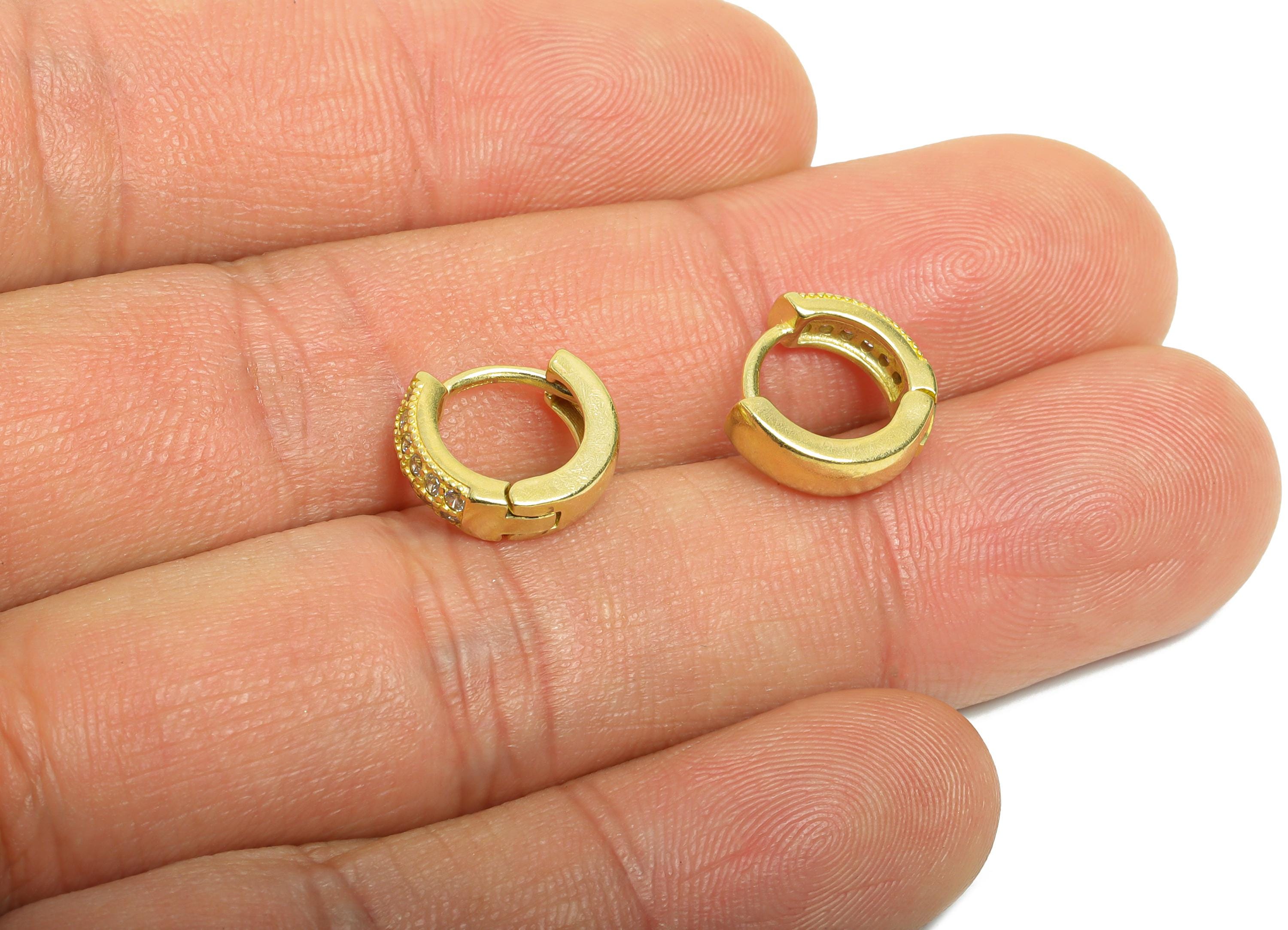 Brass CZ Round Huggie Hoop Earring - Mini Raw Brass Zircon Earring - Dainty Thick Huggie Hoop Clasp - Earring Finding - 12x10x3.8mm -PP11281 - DOMEDBAZAAR