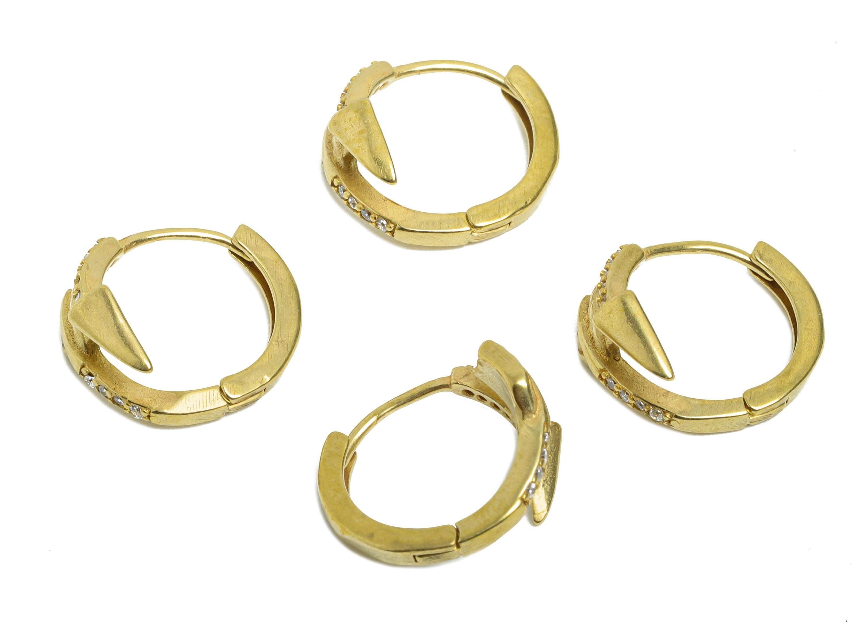 Brass CZ Huggie Hoop Earring - Raw Brass Arrow Zircon Earring - Statement Huggie Hoop Clasp - Jewelry Finding - 14.63x13x6.9mm - PP11312 - DOMEDBAZAAR